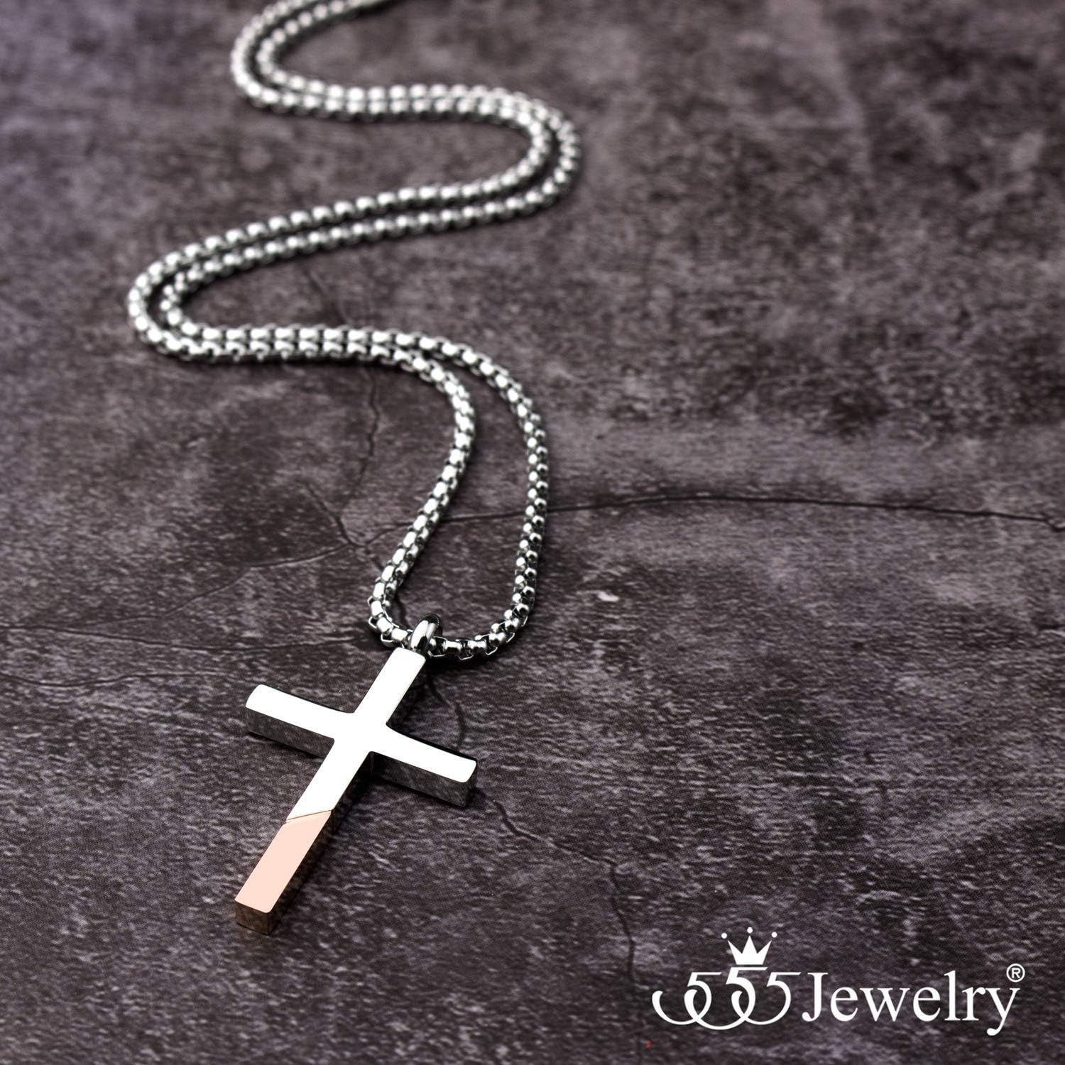 image:image555Jewelry Cross Necklace for Men Women Stainless Steel Pendant with 1624 ChainSilver Rose Gold