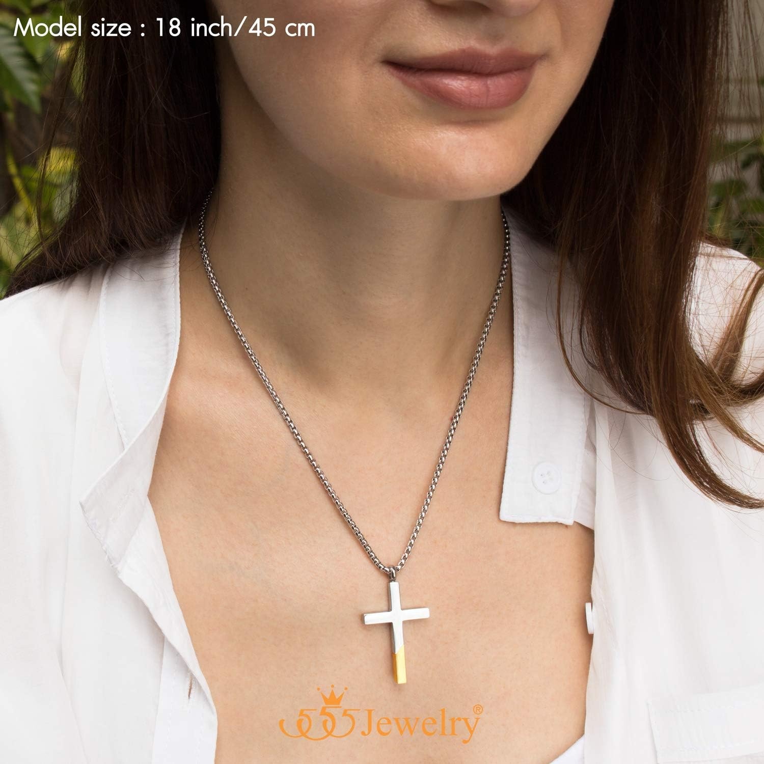 image:image555Jewelry Cross Necklace for Men Women Stainless Steel Pendant with 1624 ChainSilver Yellow Gold