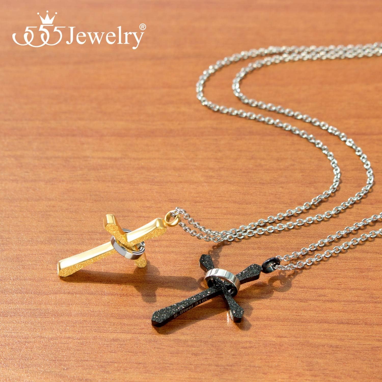 image:image555Jewelry Cross Necklace for Women amp Men Sparkly Stainless Steel Pendant 1622 ChainGold