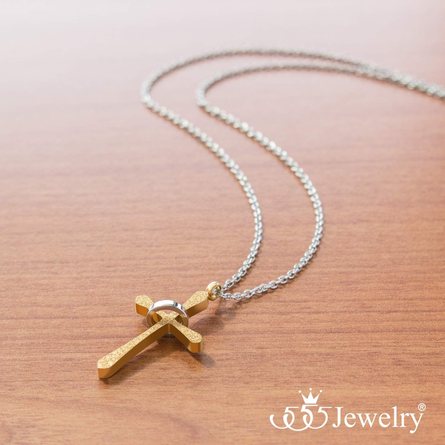 image:image555Jewelry Cross Necklace for Women amp Men Sparkly Stainless Steel Pendant 1622 ChainGold