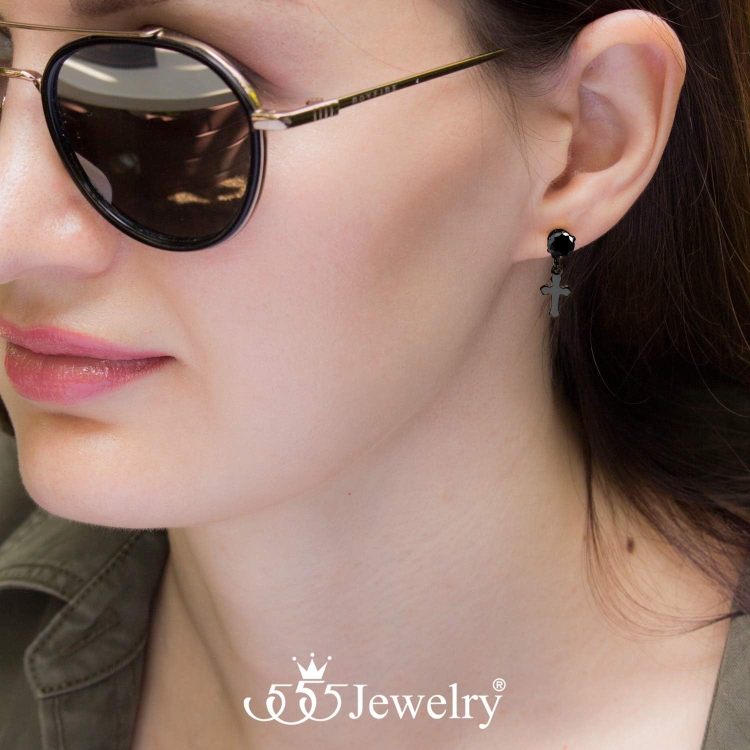 image:image555Jewelry Delicate Small Sparkly Dangling Cross Stud Earrings for Women amp LadiesBlack Black CZ