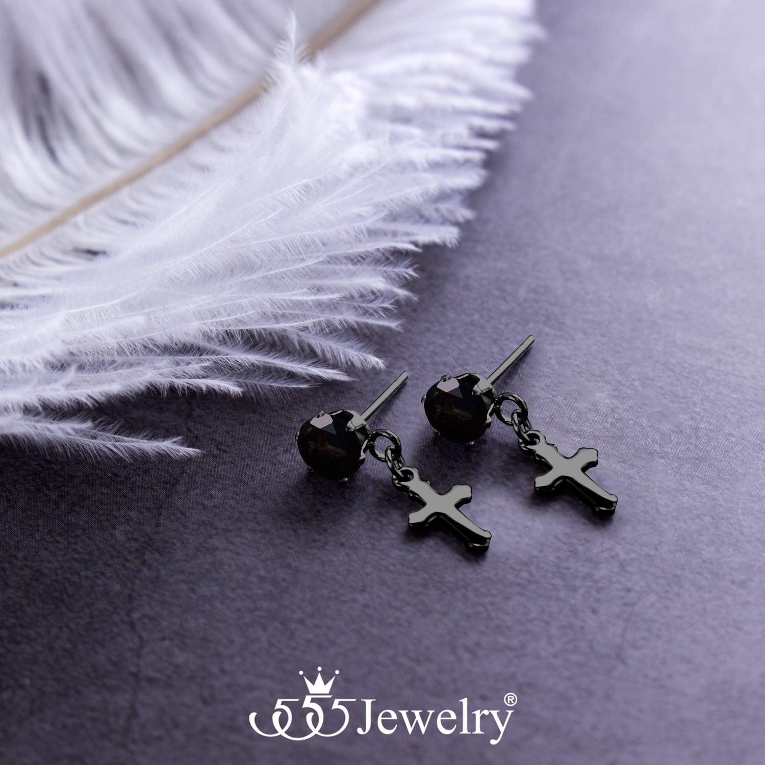 image:image555Jewelry Delicate Small Sparkly Dangling Cross Stud Earrings for Women amp LadiesBlack Black CZ