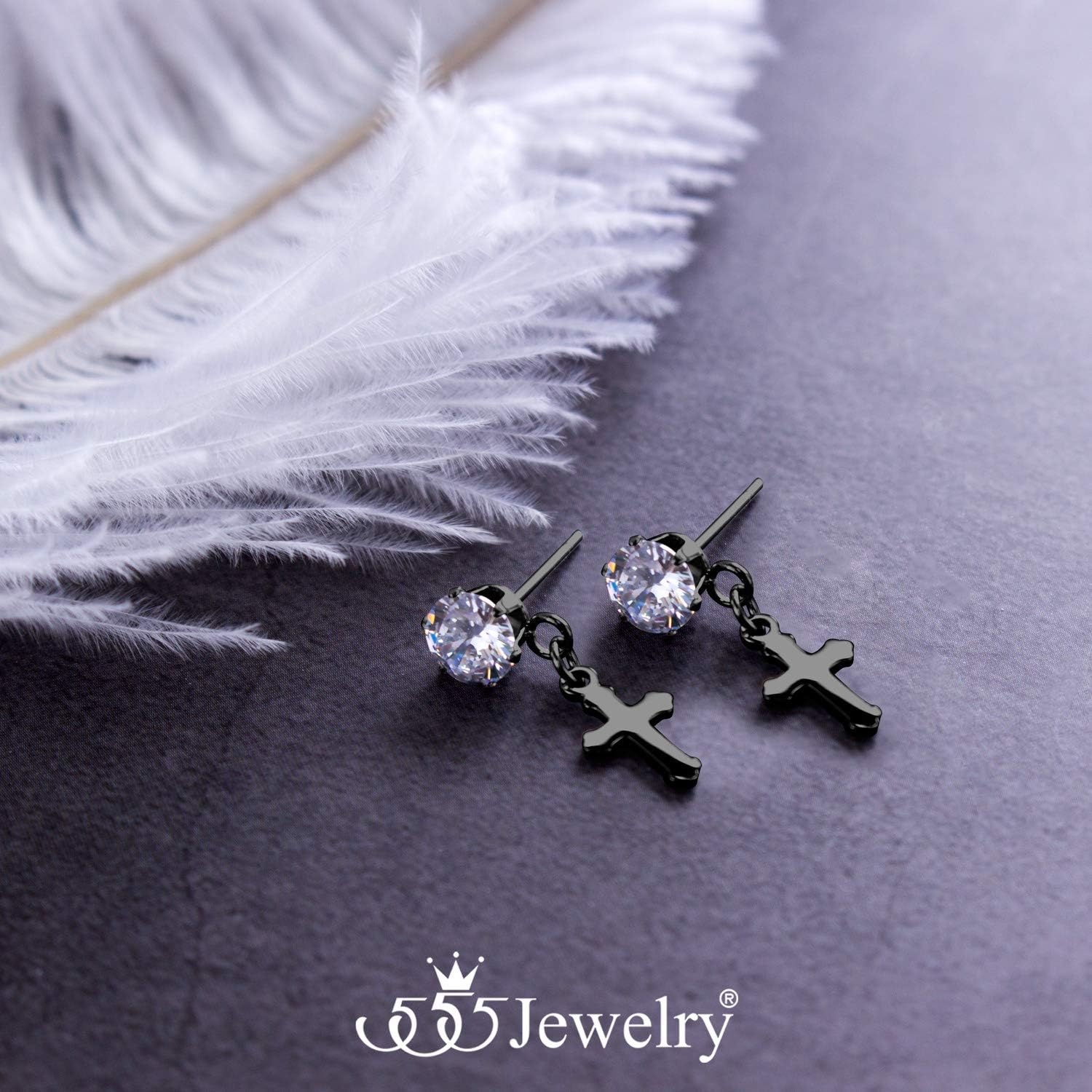 image:image555Jewelry Delicate Small Sparkly Dangling Cross Stud Earrings for Women amp LadiesBlack White CZ
