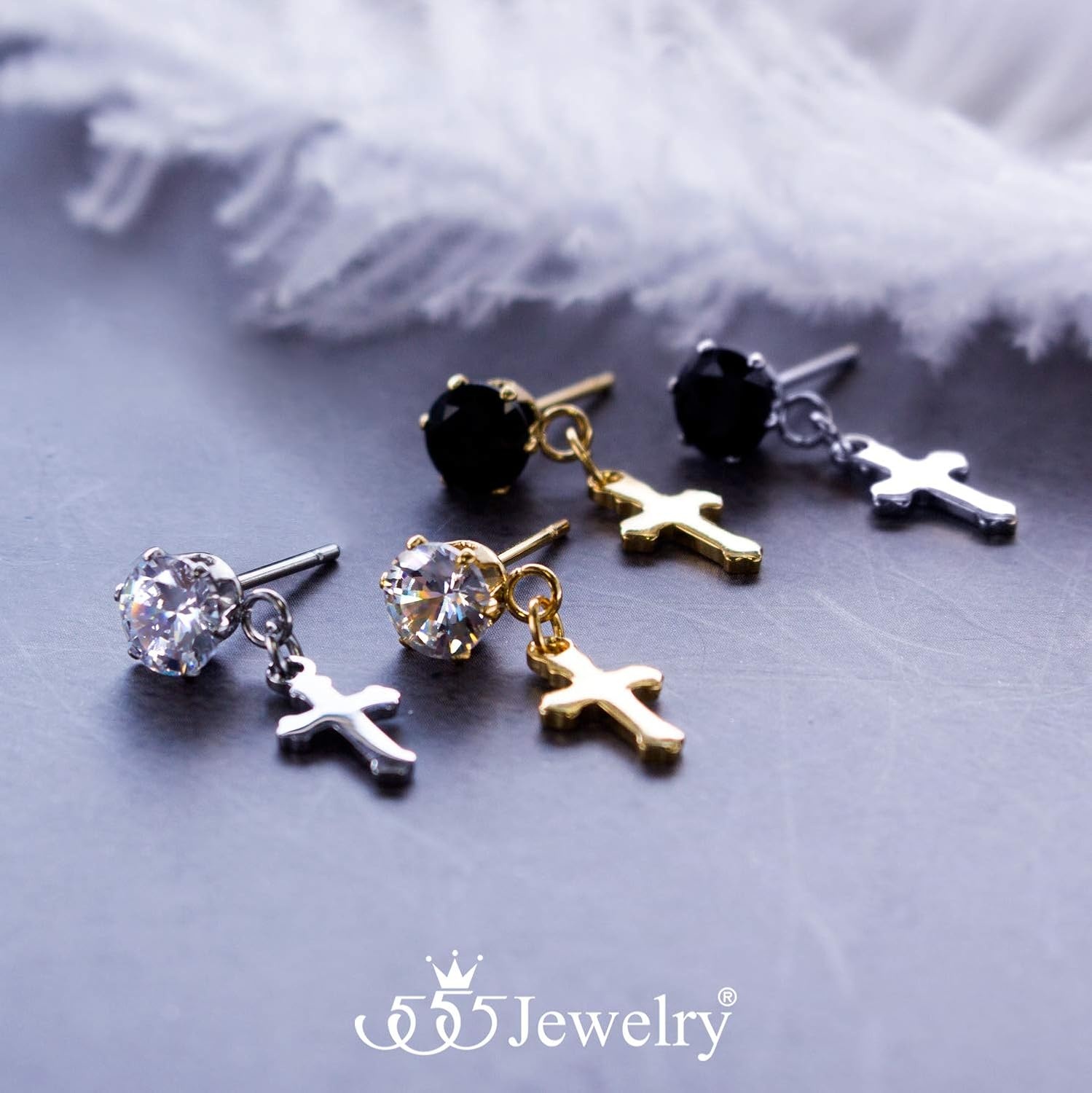 image:image555Jewelry Delicate Small Sparkly Dangling Cross Stud Earrings for Women amp LadiesGold Black CZ