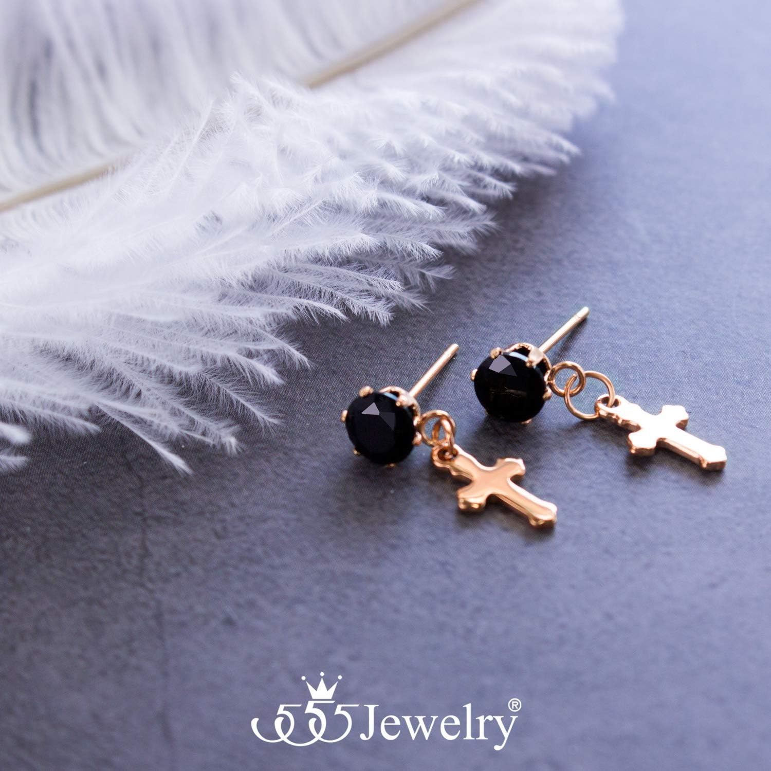 image:image555Jewelry Delicate Small Sparkly Dangling Cross Stud Earrings for Women amp LadiesRose Gold Black CZ