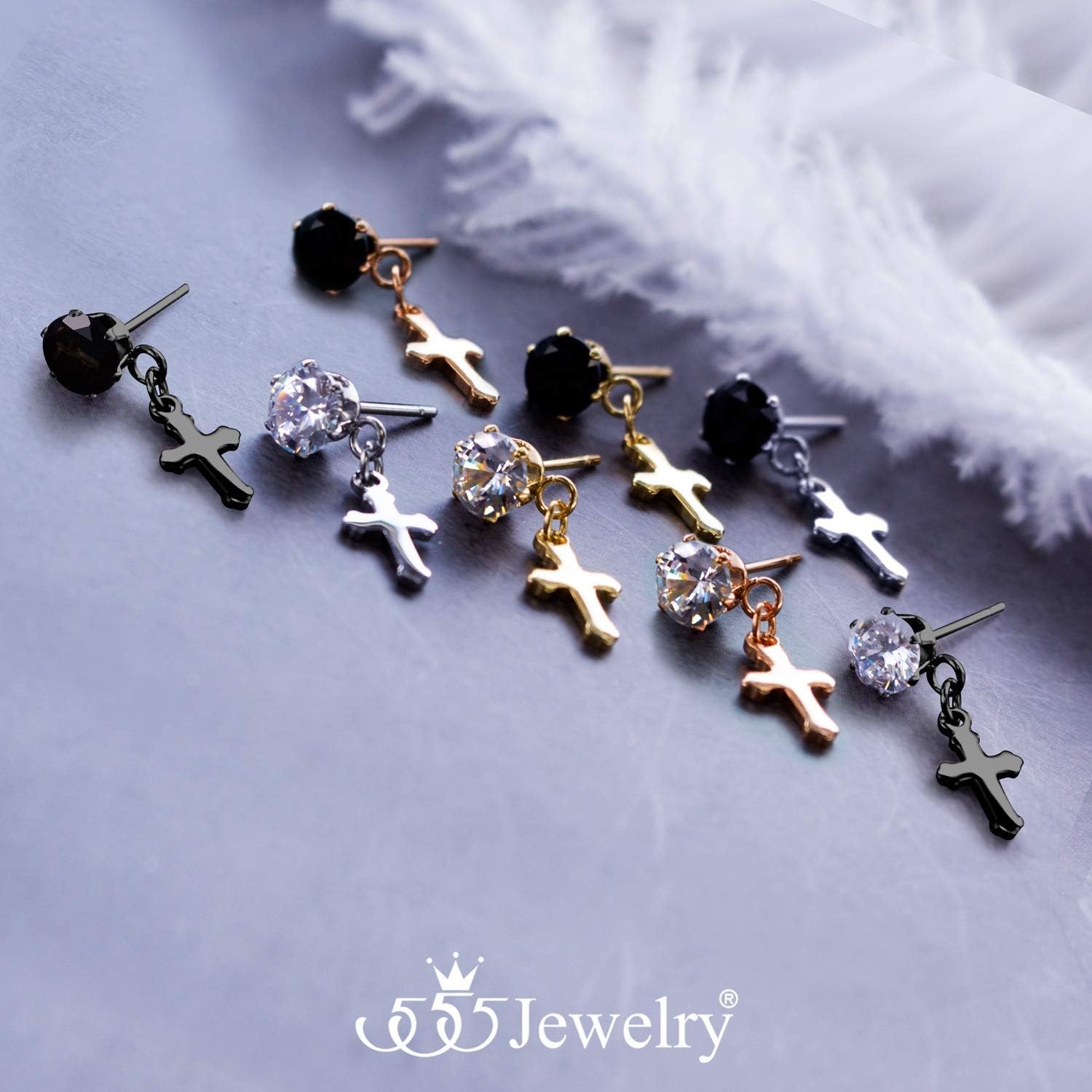 image:image555Jewelry Delicate Small Sparkly Dangling Cross Stud Earrings for Women amp LadiesRose Gold White CZ