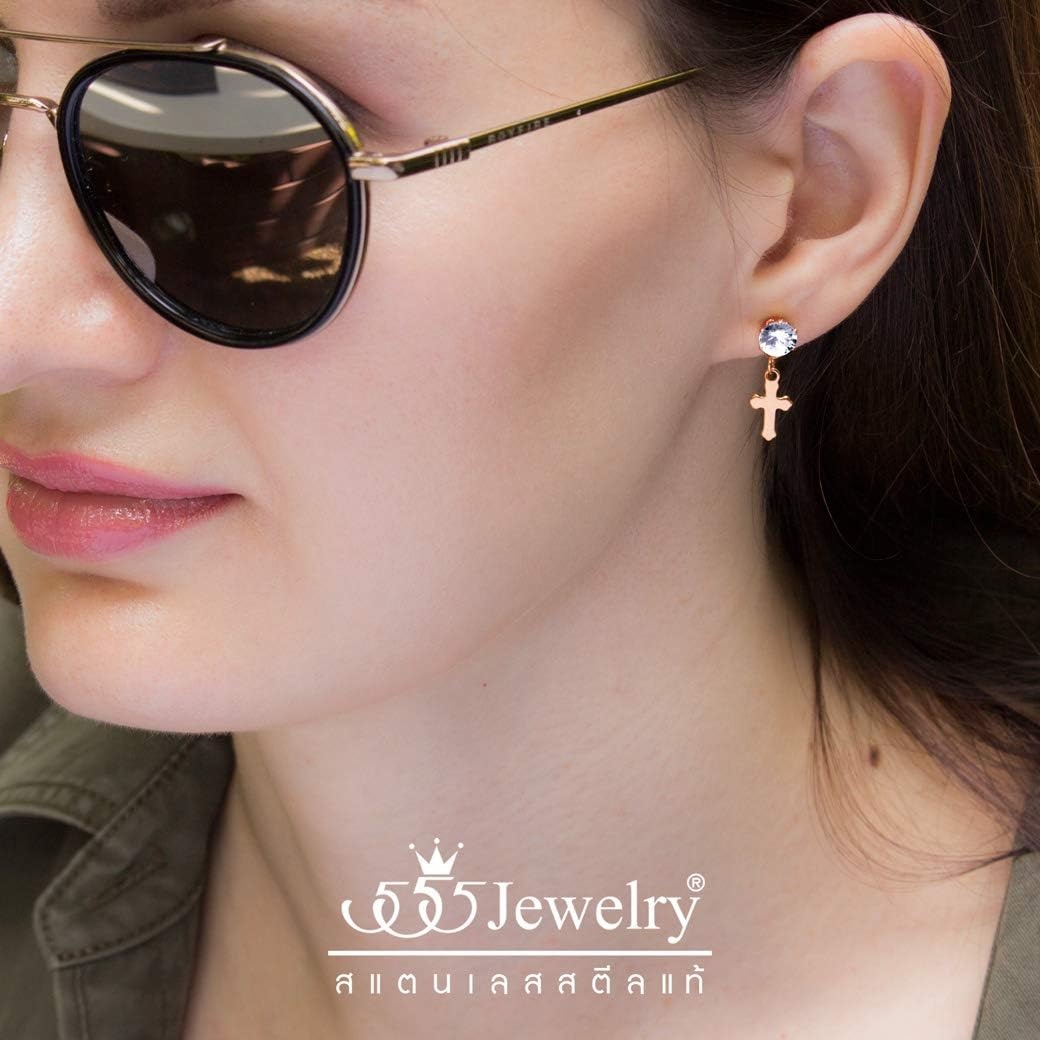 image:image555Jewelry Delicate Small Sparkly Dangling Cross Stud Earrings for Women amp LadiesRose Gold White CZ