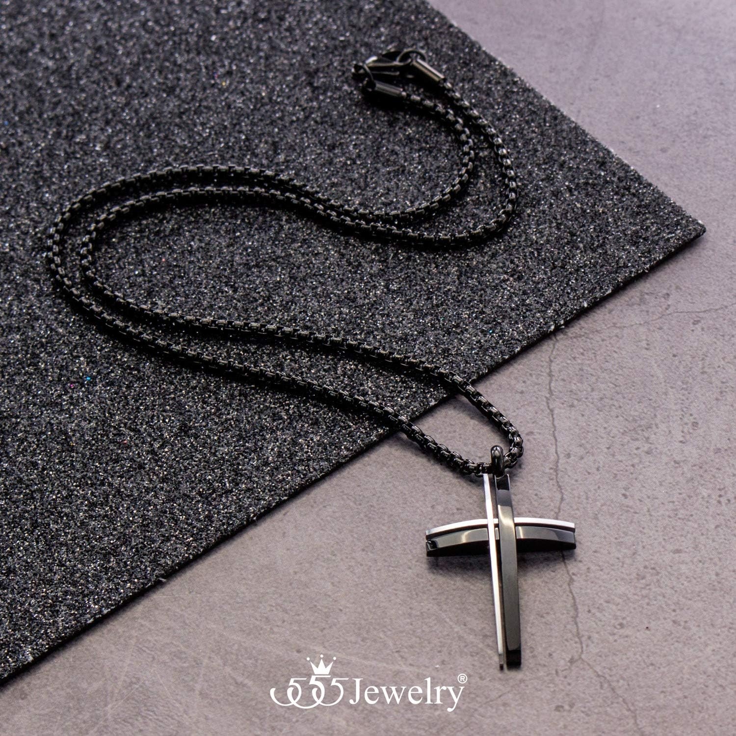 image:image555Jewelry Grooved Stainless Steel Cross Necklace for Men and Women 1624 ChainSilver Black
