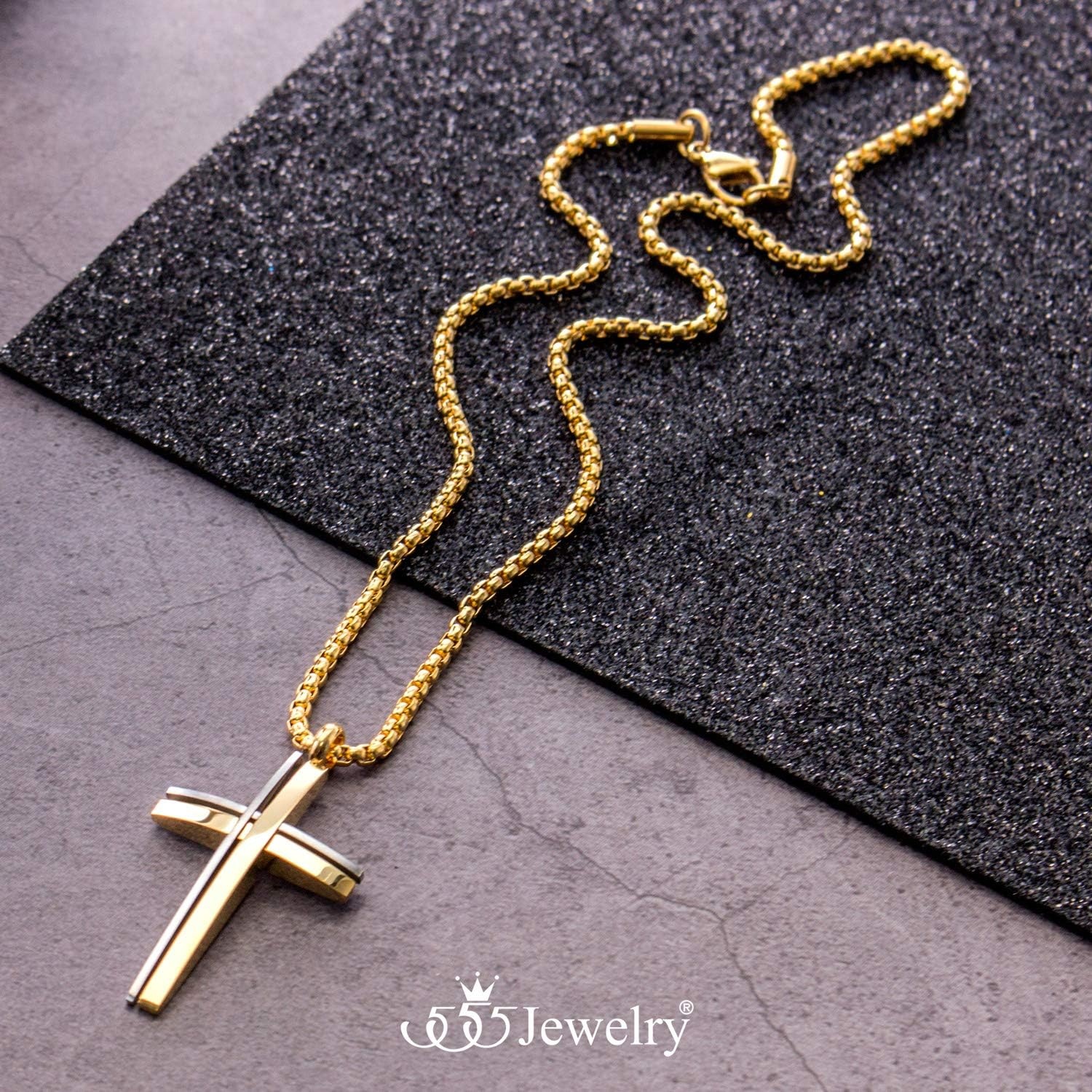 image:image555Jewelry Grooved Stainless Steel Cross Necklace for Men and Women 1624 ChainSilver Gold