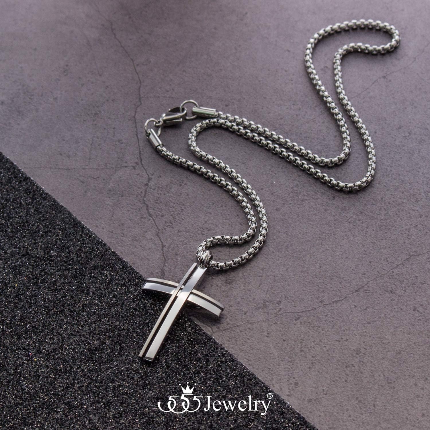 image:image555Jewelry Grooved Stainless Steel Cross Necklace for Men and Women 1624 ChainSilver