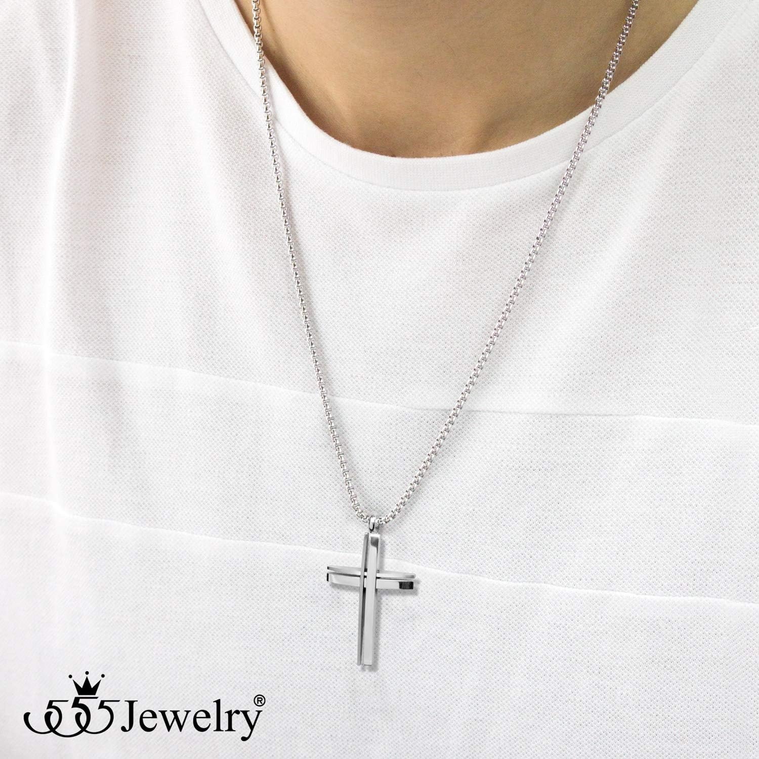 image:image555Jewelry Grooved Stainless Steel Cross Necklace for Men and Women 1624 ChainSilver
