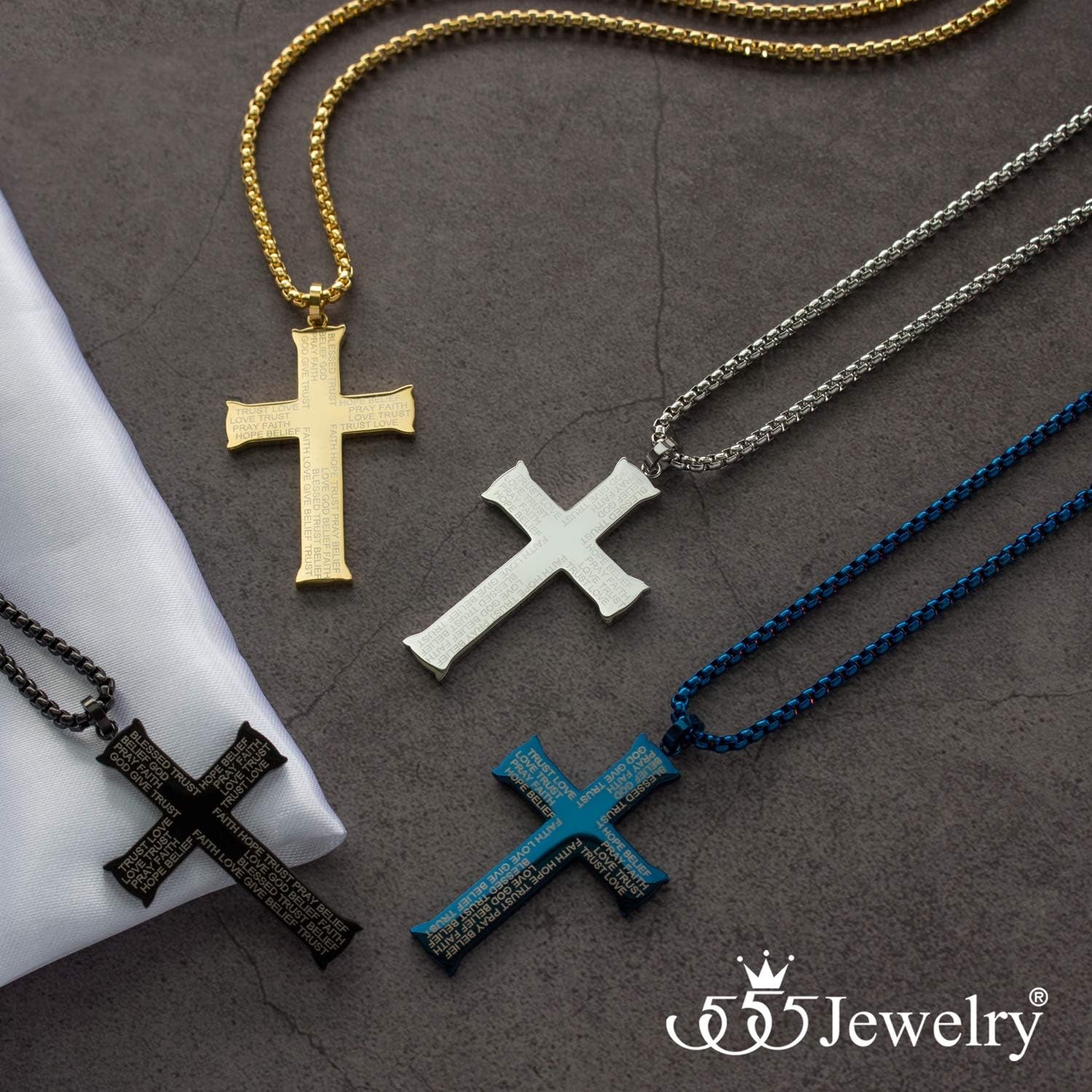 image:image555Jewelry Inspirational Stainless Steel Cross Necklace for Men and Women 1624 ChainBlue