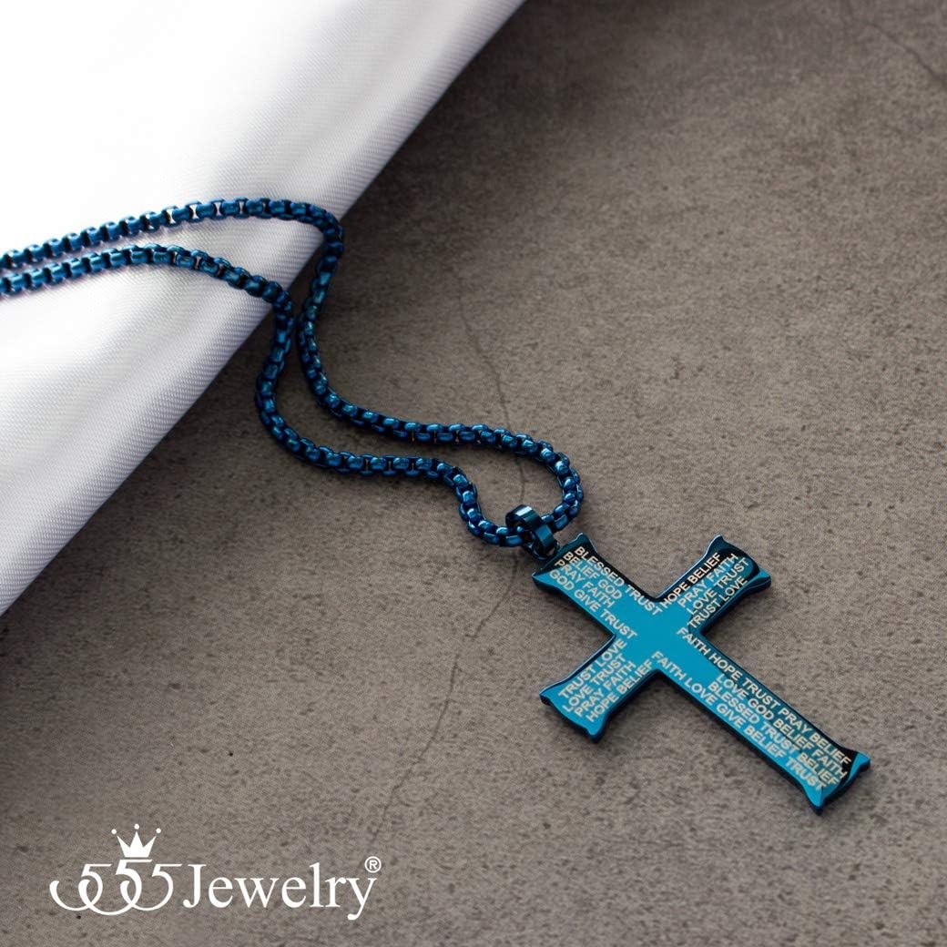 image:image555Jewelry Inspirational Stainless Steel Cross Necklace for Men and Women 1624 ChainBlue