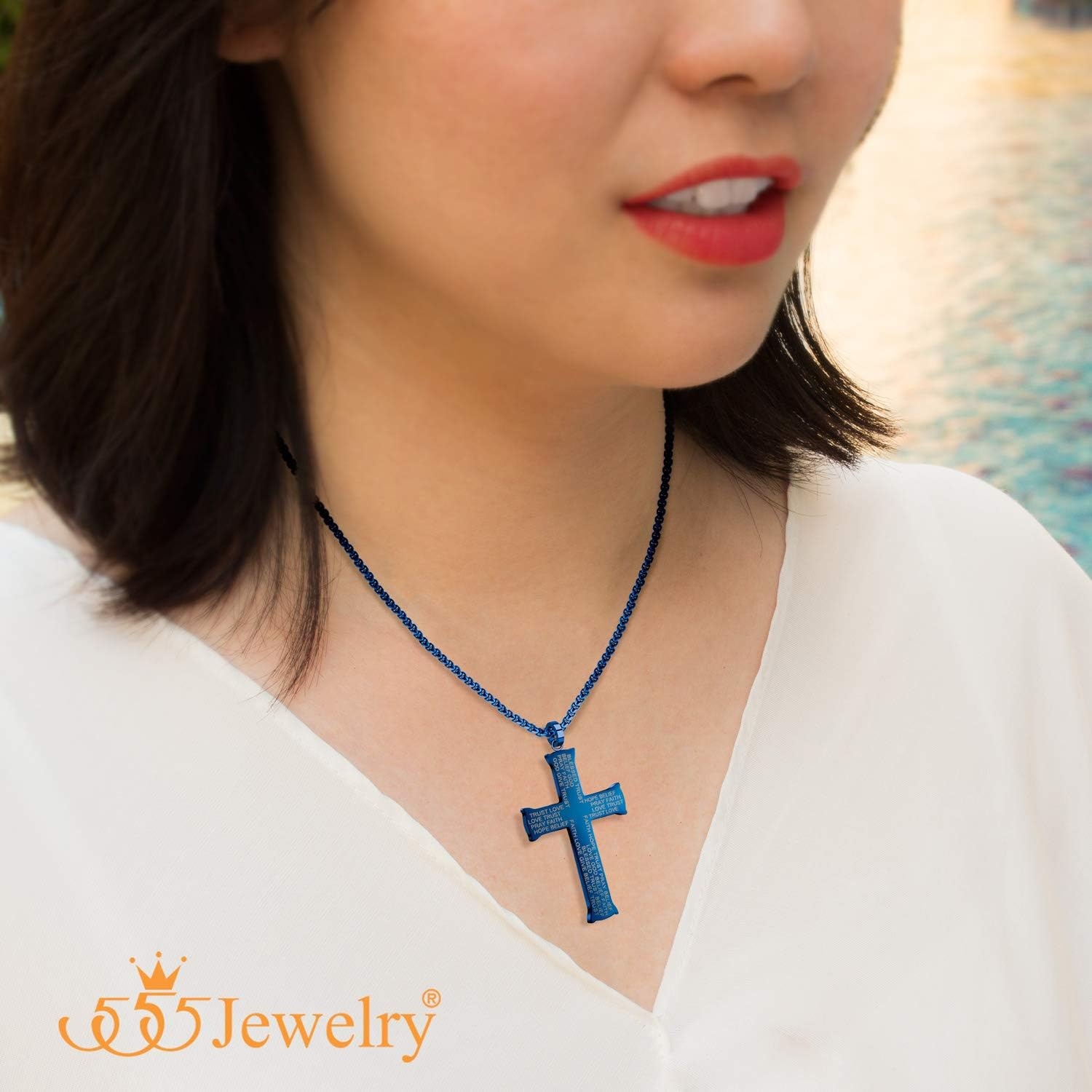 image:image555Jewelry Inspirational Stainless Steel Cross Necklace for Men and Women 1624 ChainBlue