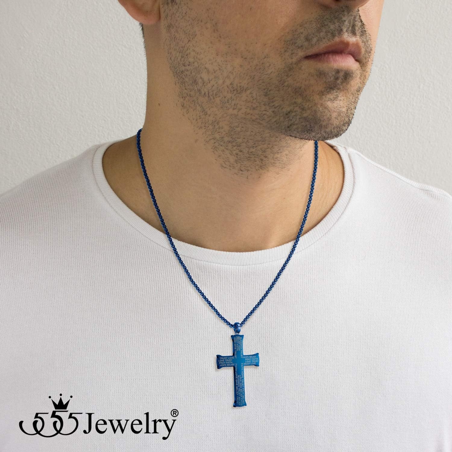 image:image555Jewelry Inspirational Stainless Steel Cross Necklace for Men and Women 1624 ChainBlue