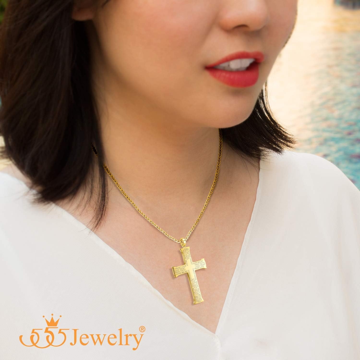image:image555Jewelry Inspirational Stainless Steel Cross Necklace for Men and Women 1624 ChainGold