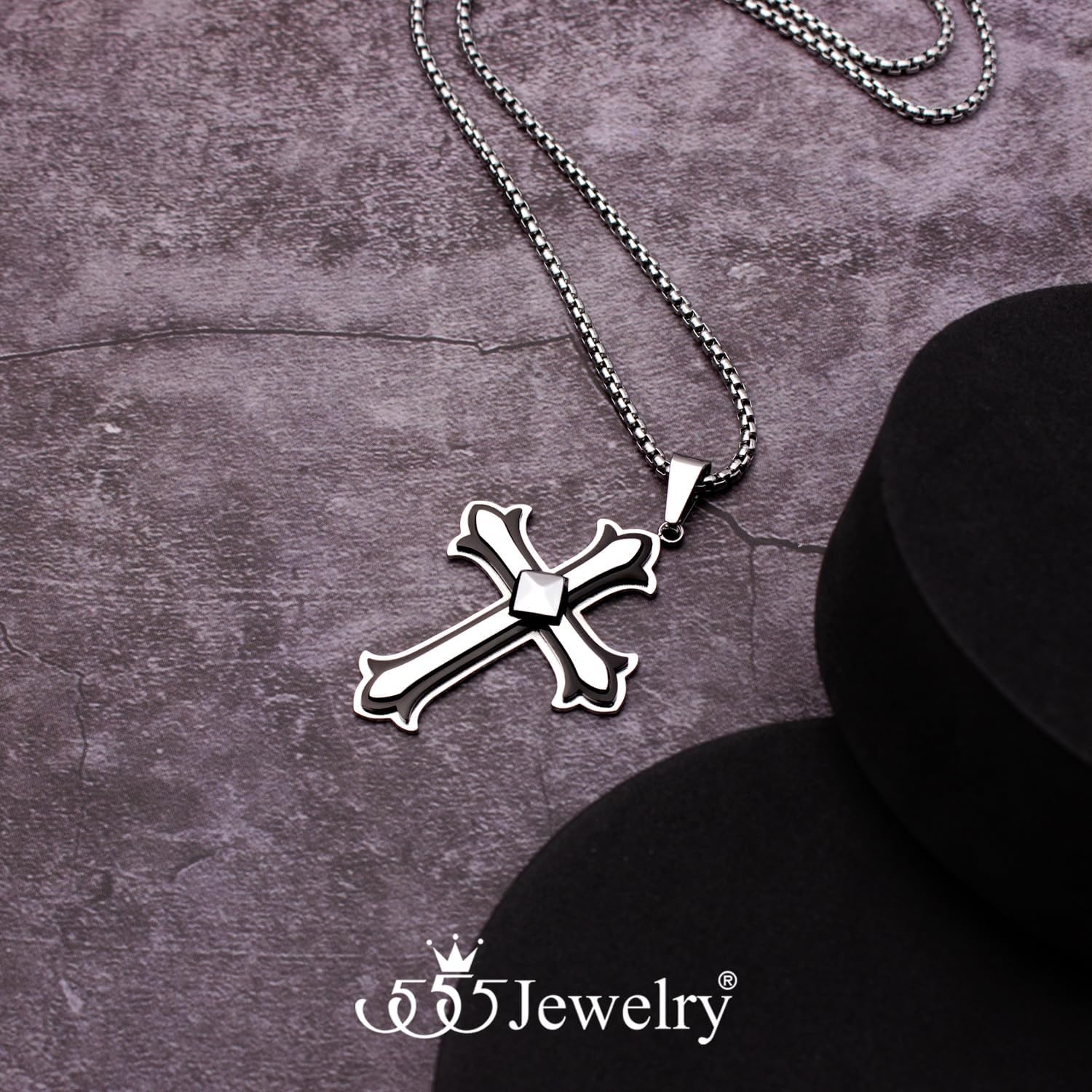 image:image555Jewelry Layered Stainless Steel Cross Necklace for Men and Women 1624 ChainSilver Black