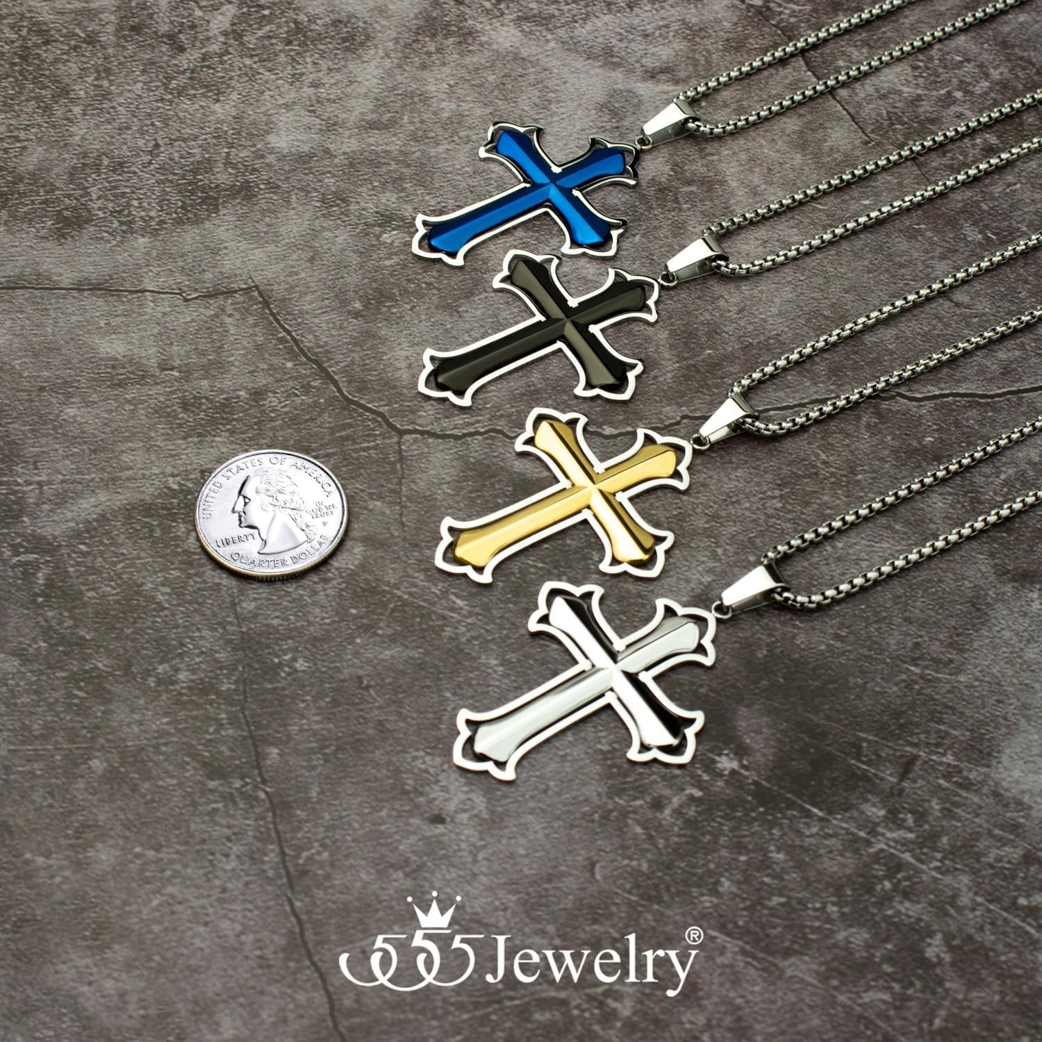 image:image555Jewelry Layered Stainless Steel Cross Necklace for Men and Women 1624 ChainSilver Black Style 2
