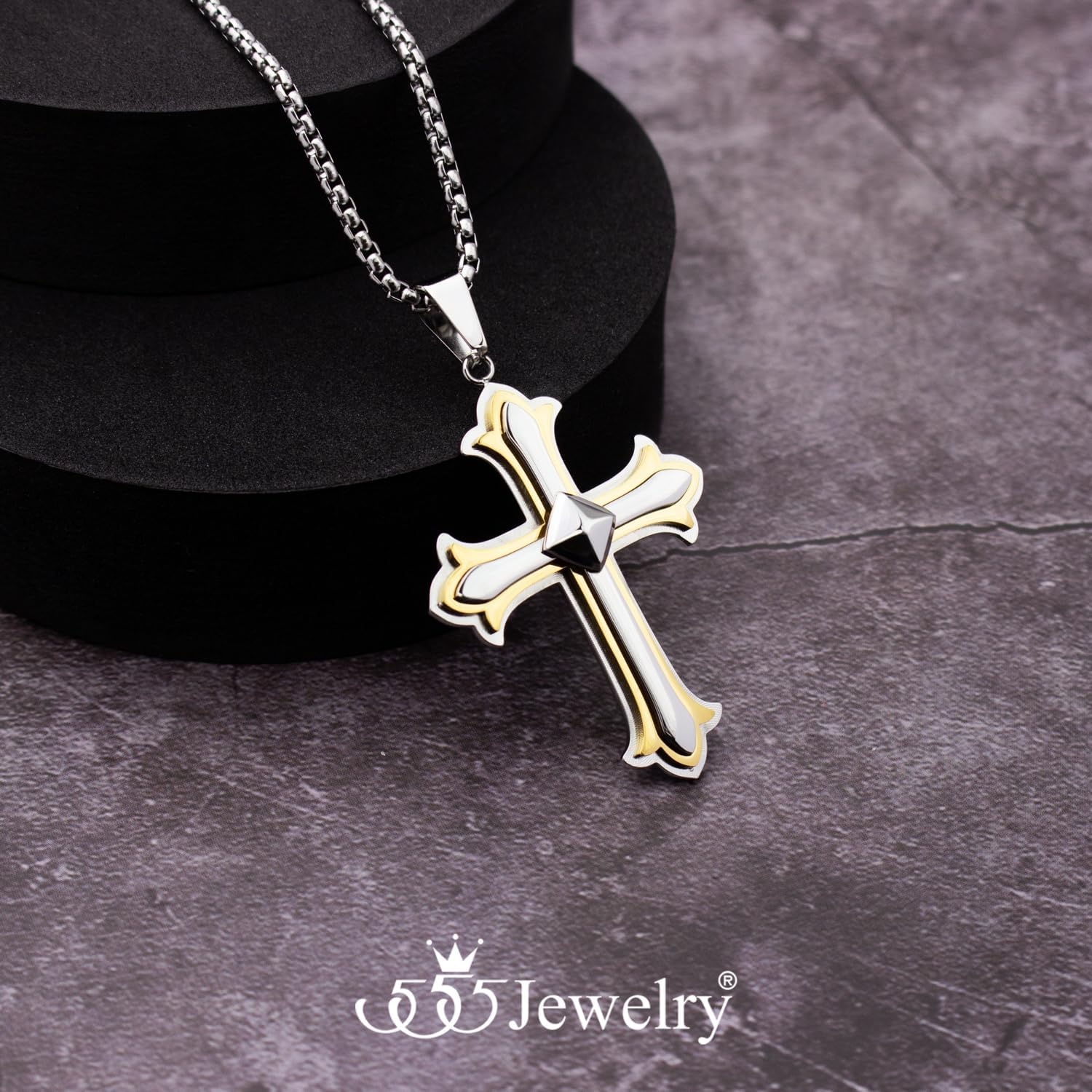 image:image555Jewelry Layered Stainless Steel Cross Necklace for Men and Women 1624 ChainSilver Gold
