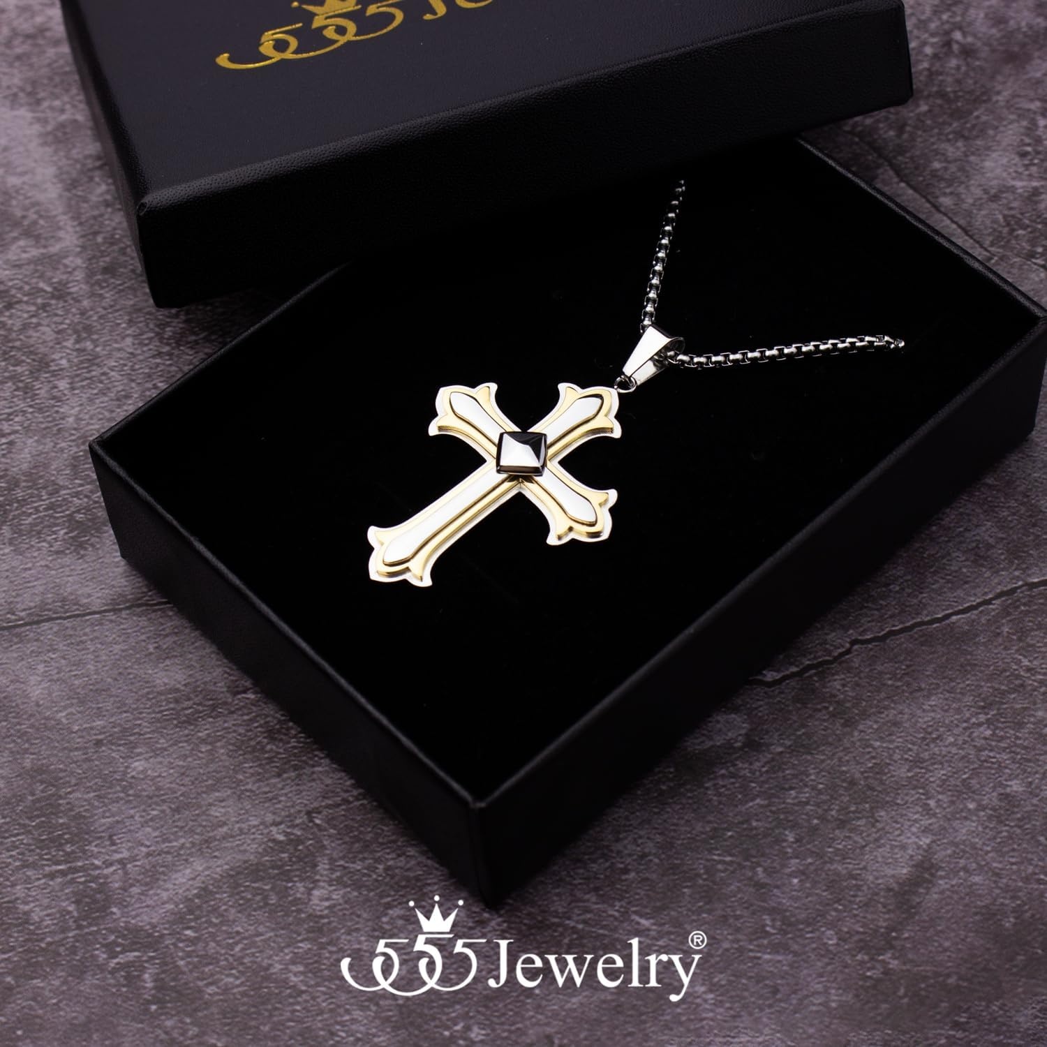 image:image555Jewelry Layered Stainless Steel Cross Necklace for Men and Women 1624 ChainSilver Gold