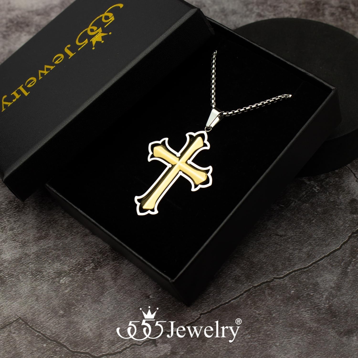 image:image555Jewelry Layered Stainless Steel Cross Necklace for Men and Women 1624 ChainSilver Gold Style 2