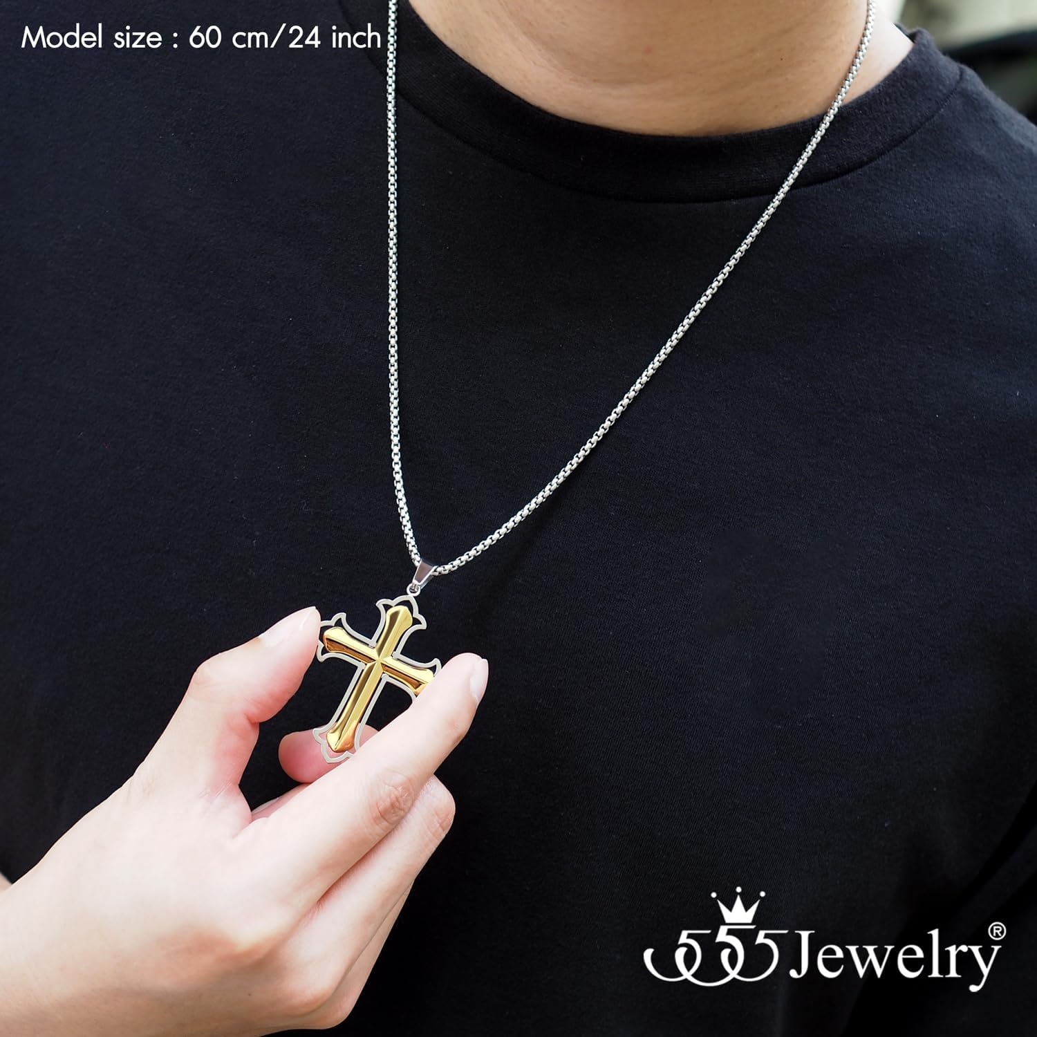 image:image555Jewelry Layered Stainless Steel Cross Necklace for Men and Women 1624 ChainSilver Gold Style 2