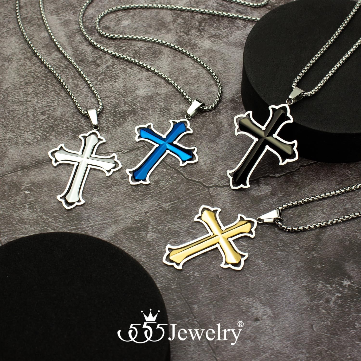 image:image555Jewelry Layered Stainless Steel Cross Necklace for Men and Women 1624 ChainSilver Gold Style 2