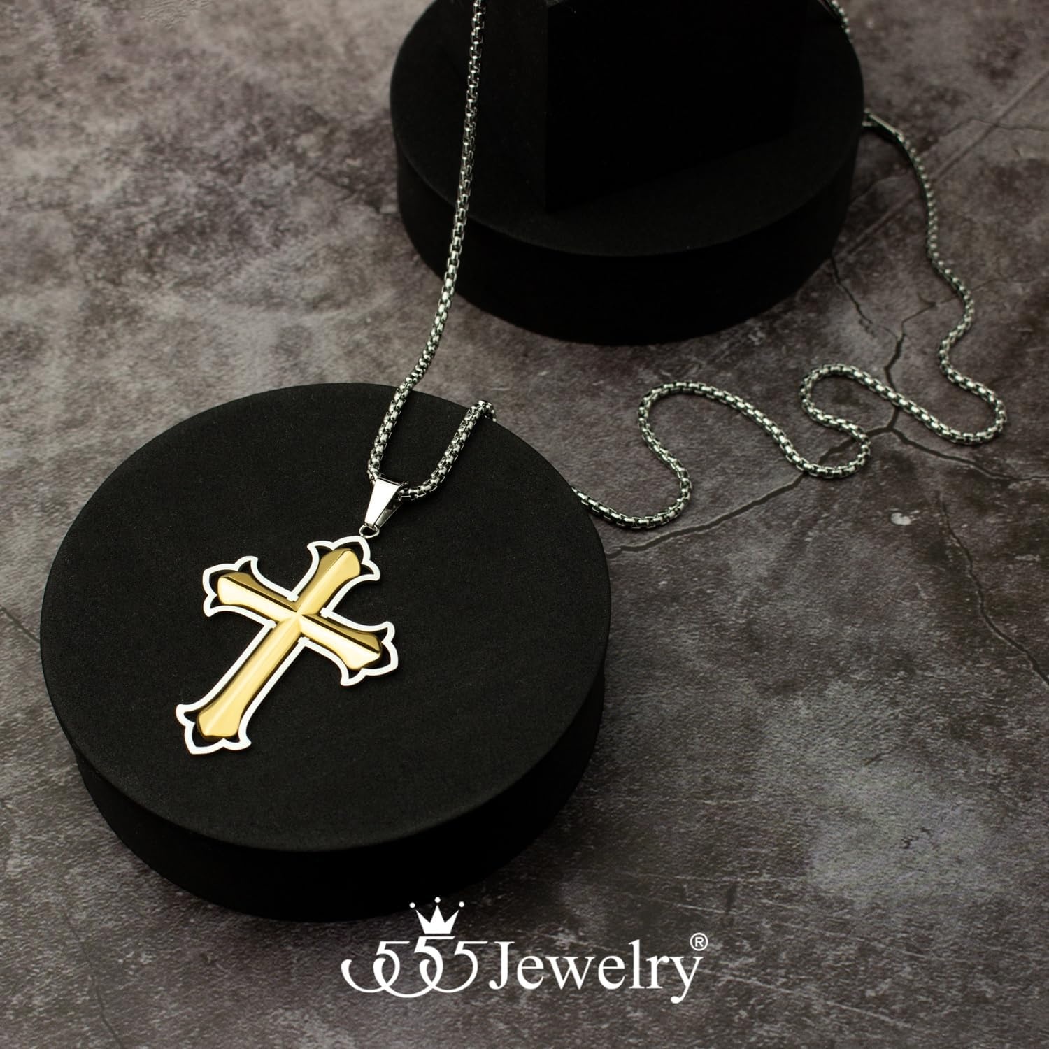image:image555Jewelry Layered Stainless Steel Cross Necklace for Men and Women 1624 ChainSilver Gold Style 2