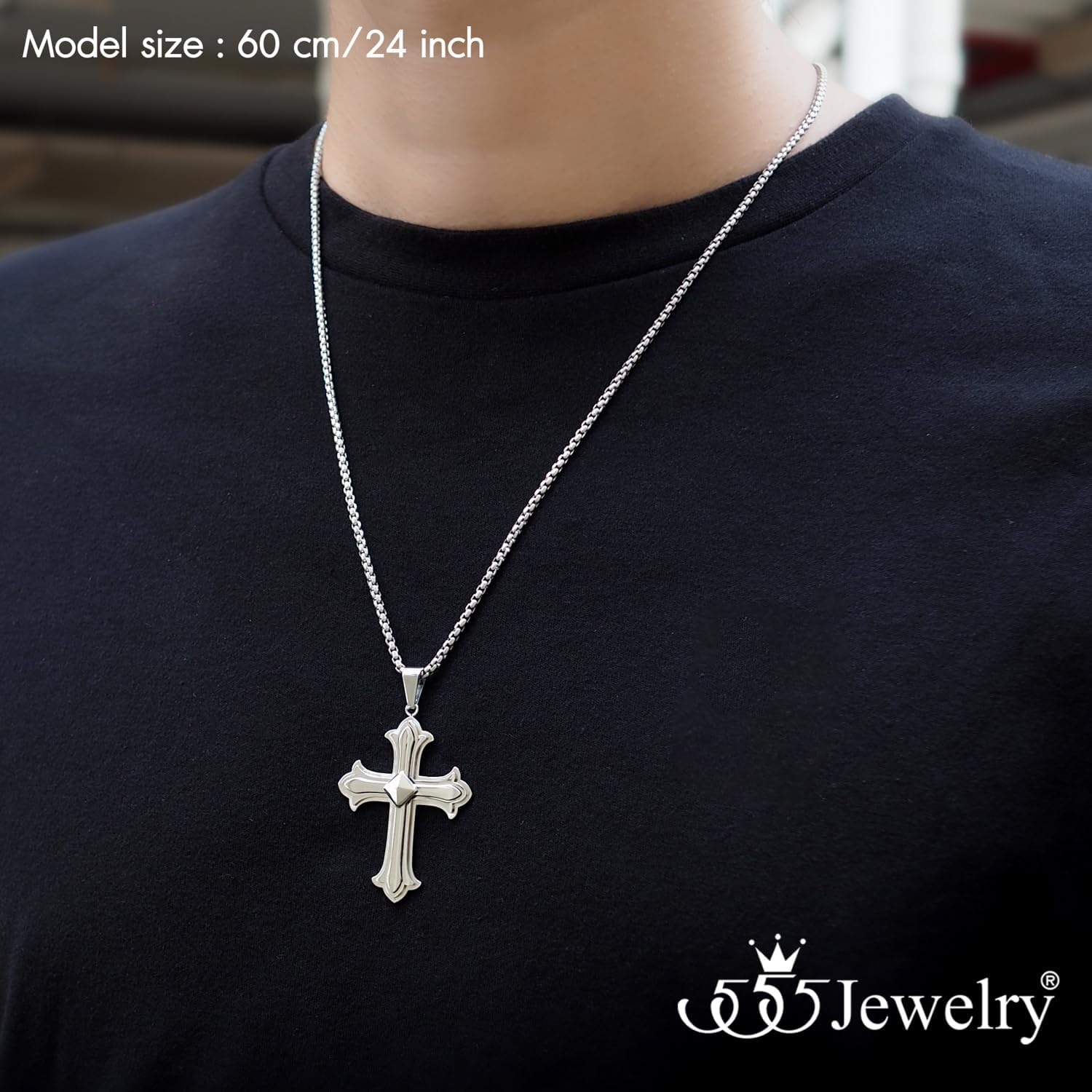 image:image555Jewelry Layered Stainless Steel Cross Necklace for Men and Women 1624 ChainSilver
