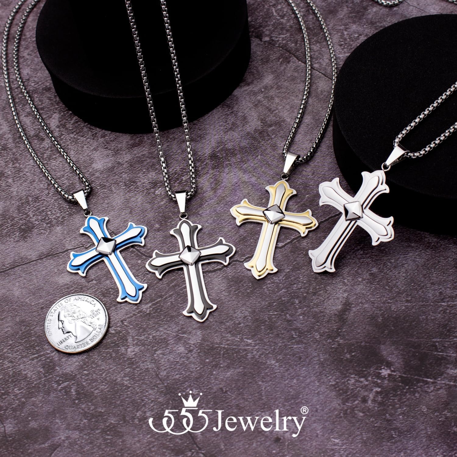 image:image555Jewelry Layered Stainless Steel Cross Necklace for Men and Women 1624 ChainSilver
