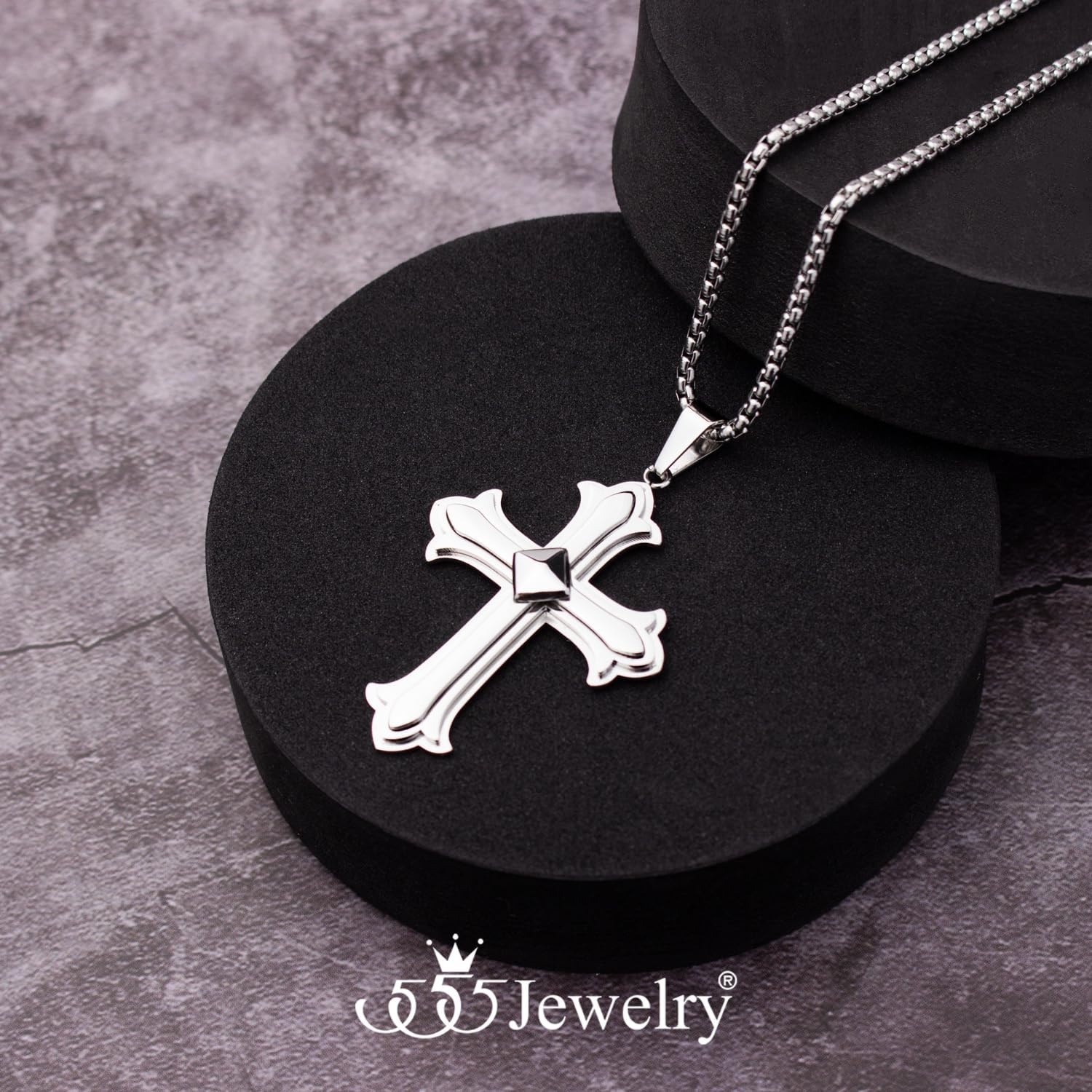 image:image555Jewelry Layered Stainless Steel Cross Necklace for Men and Women 1624 ChainSilver