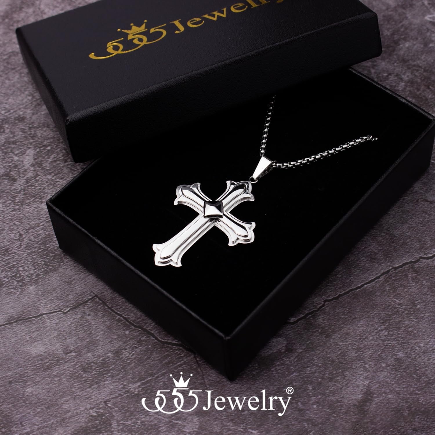 image:image555Jewelry Layered Stainless Steel Cross Necklace for Men and Women 1624 ChainSilver