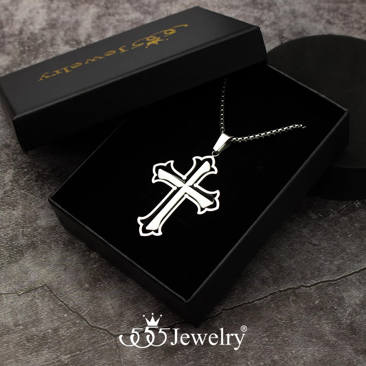 image:image555Jewelry Layered Stainless Steel Cross Necklace for Men and Women 1624 ChainSilver Style 2