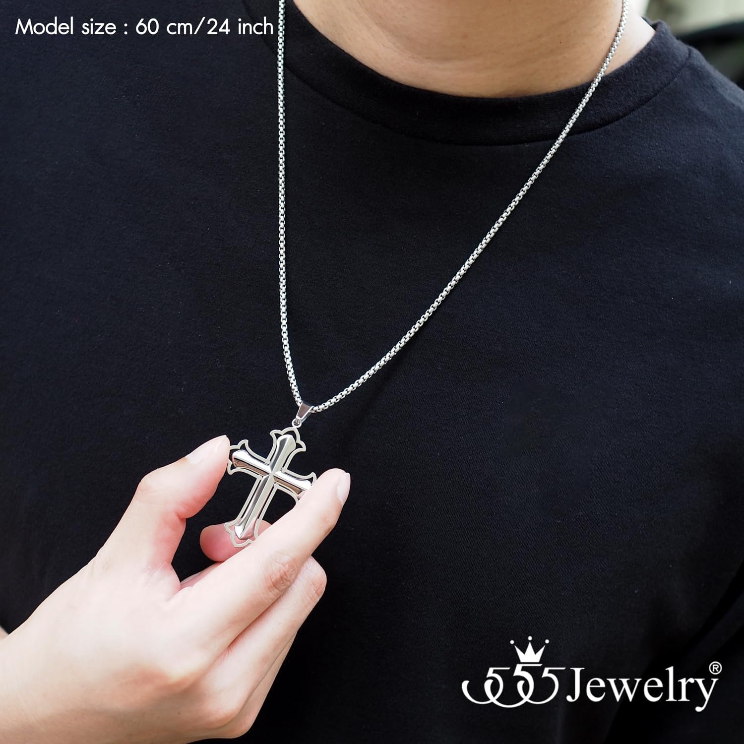 image:image555Jewelry Layered Stainless Steel Cross Necklace for Men and Women 1624 ChainSilver Style 2
