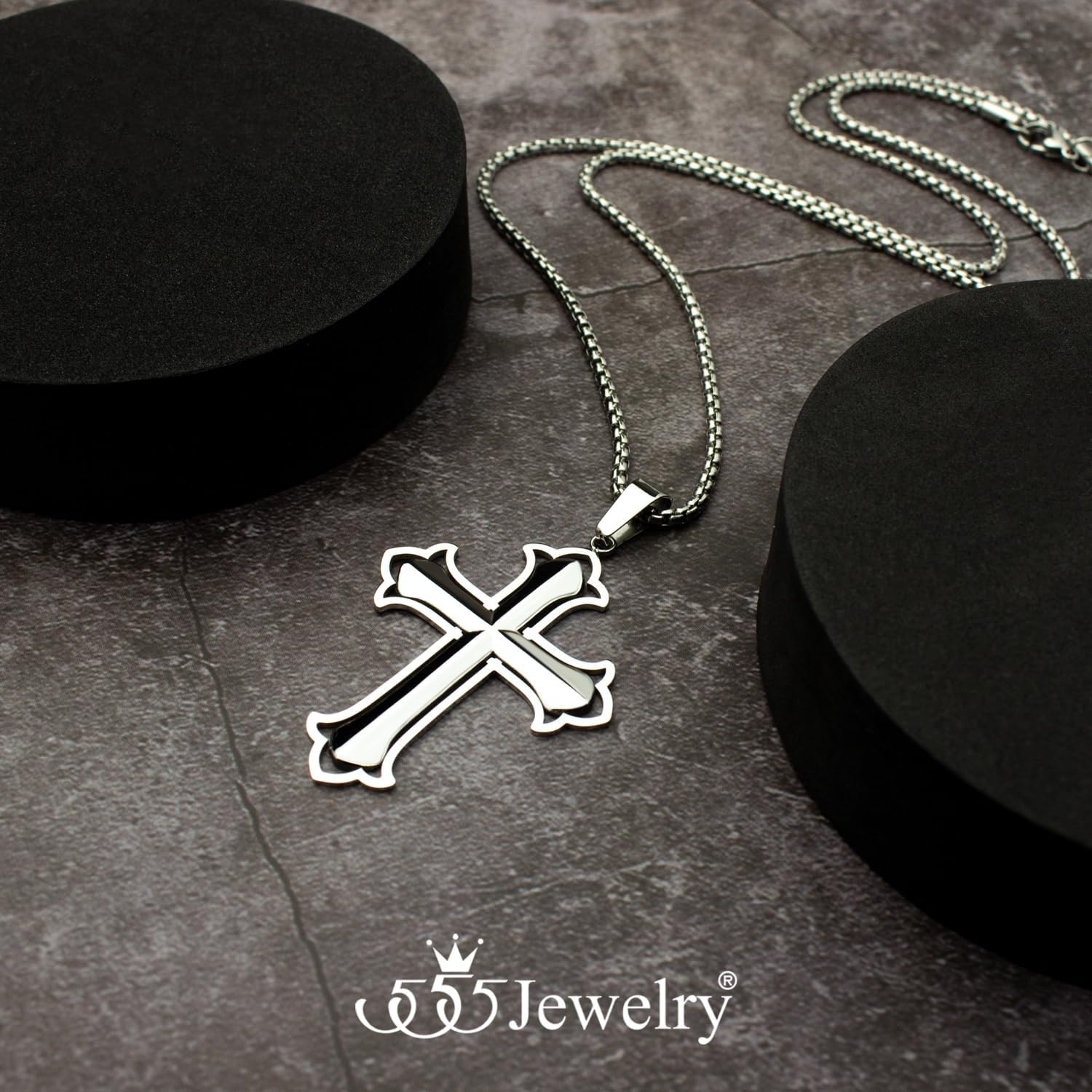 image:image555Jewelry Layered Stainless Steel Cross Necklace for Men and Women 1624 ChainSilver Style 2
