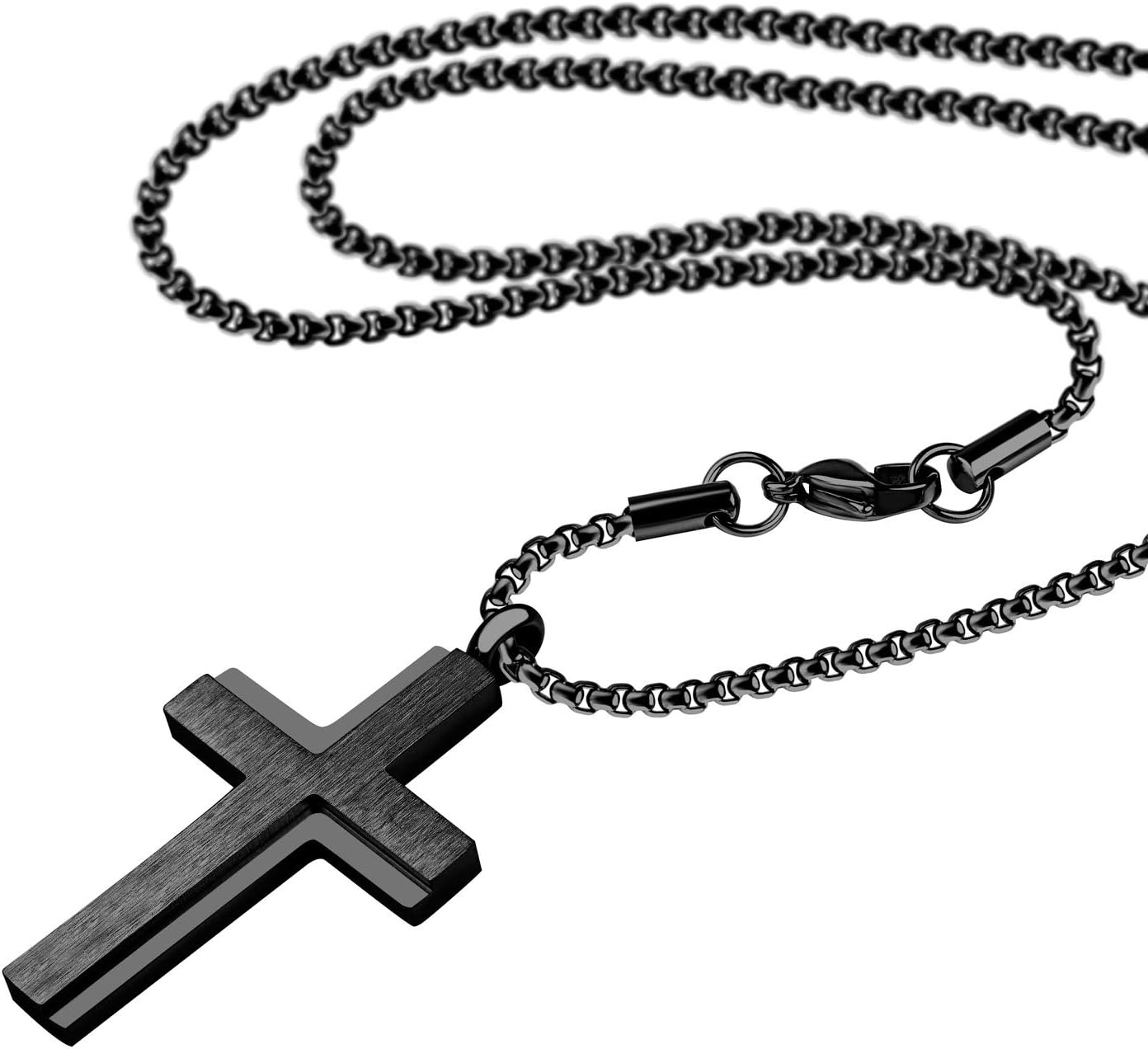 image:image555Jewelry Stainless Steel Box Chain Cross Necklace for Men amp Women 1624 InchBlack