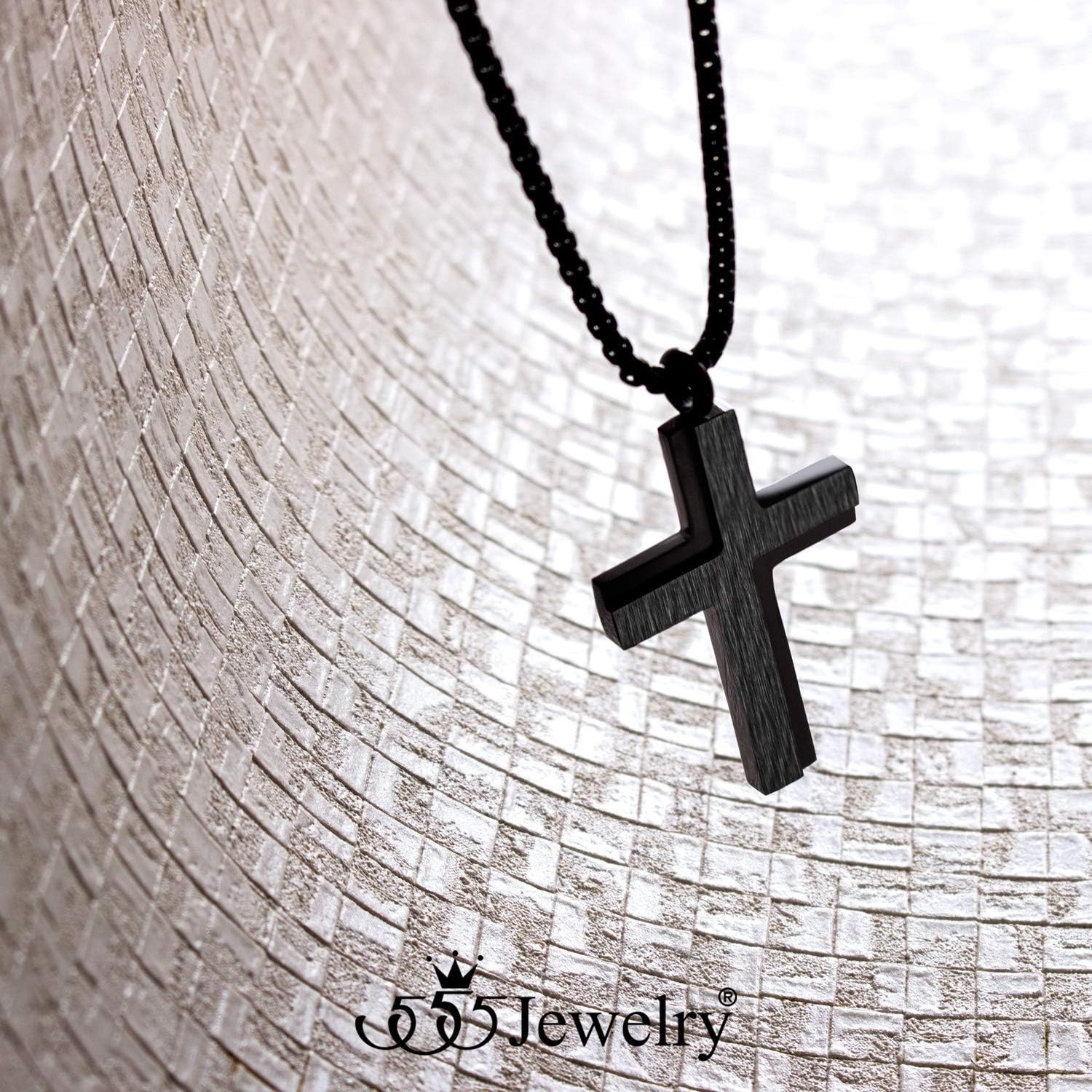 image:image555Jewelry Stainless Steel Box Chain Cross Necklace for Men amp Women 1624 InchBlack