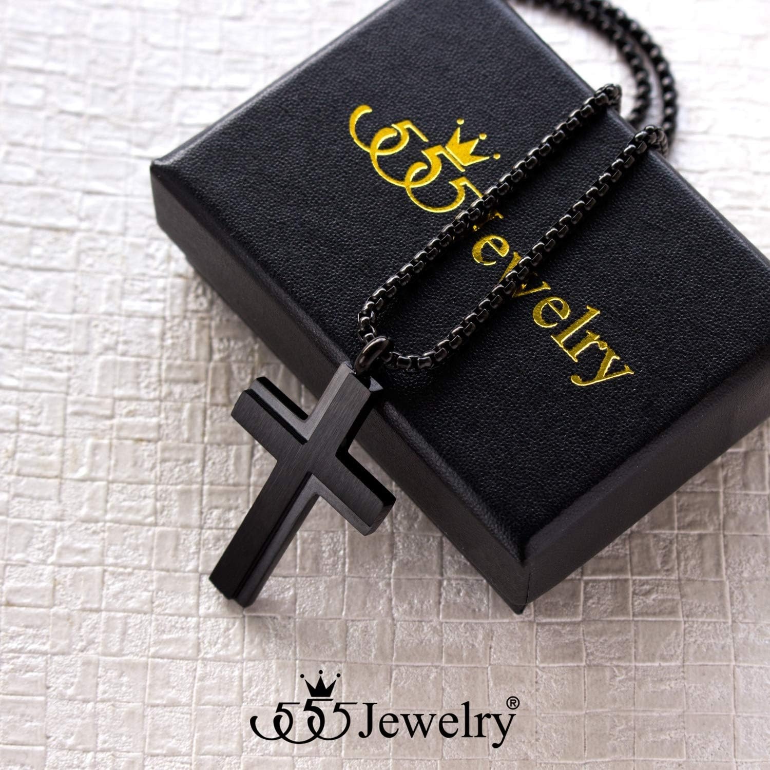 image:image555Jewelry Stainless Steel Box Chain Cross Necklace for Men amp Women 1624 InchBlack