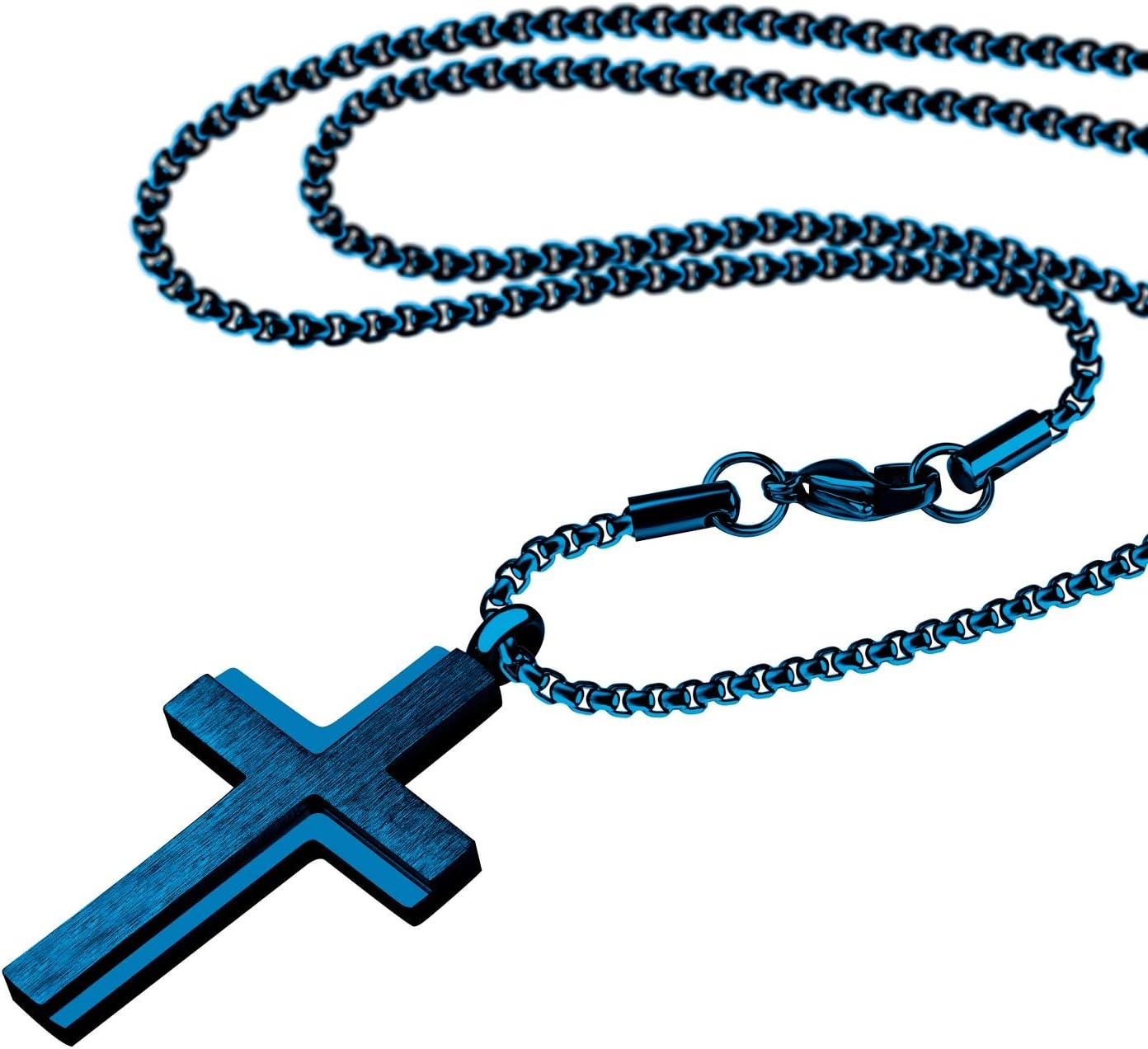 image:image555Jewelry Stainless Steel Box Chain Cross Necklace for Men amp Women 1624 InchBlue