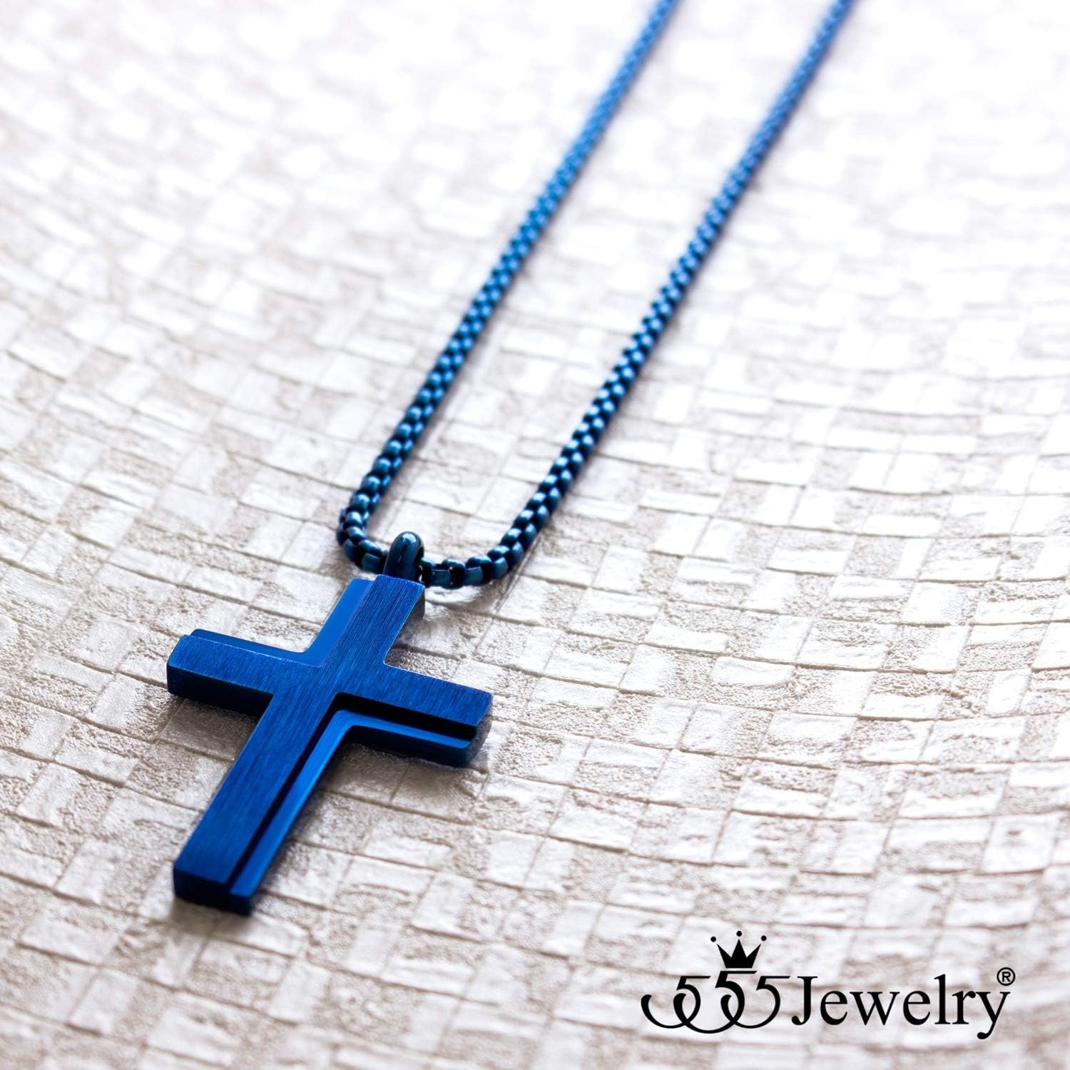 image:image555Jewelry Stainless Steel Box Chain Cross Necklace for Men amp Women 1624 InchBlue