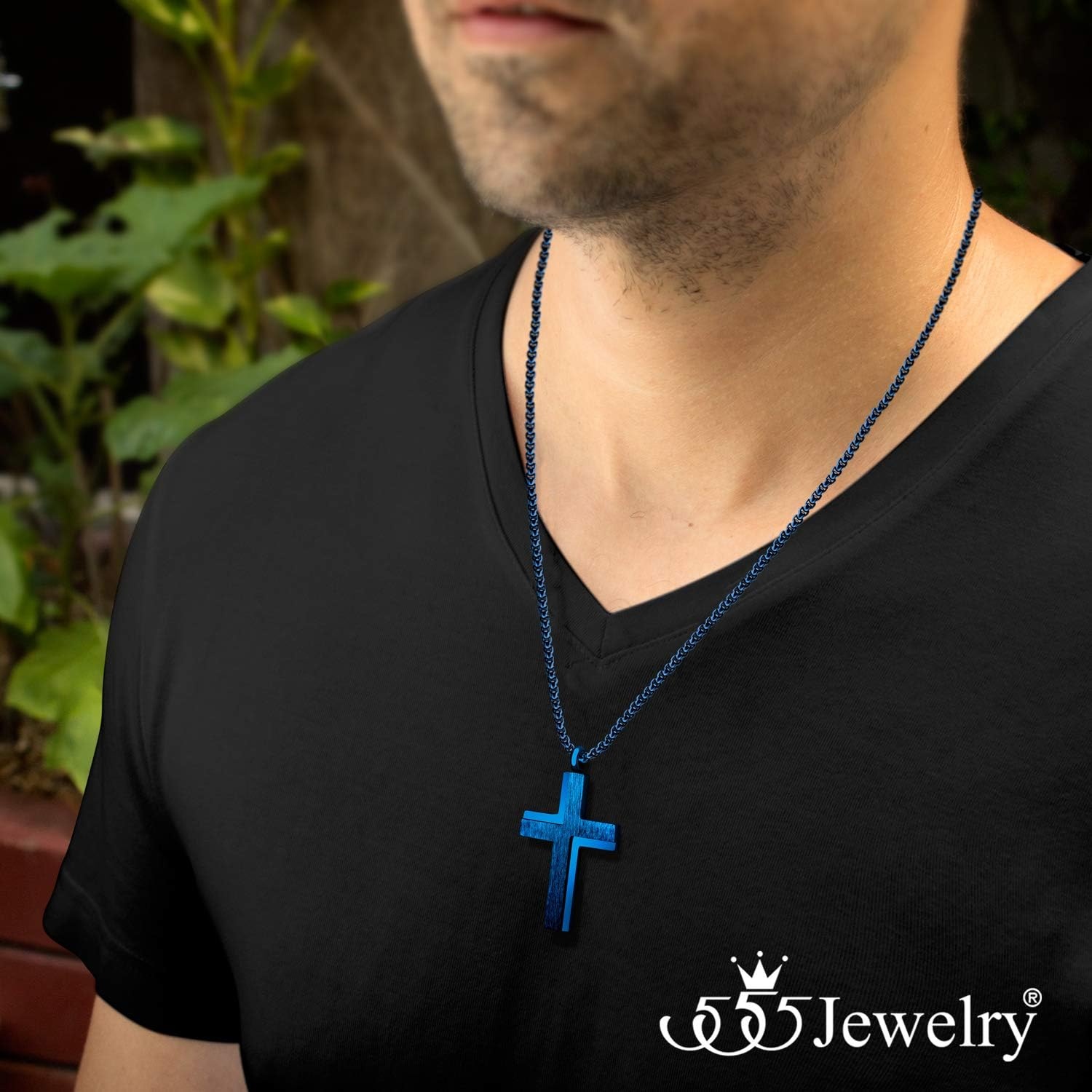 image:image555Jewelry Stainless Steel Box Chain Cross Necklace for Men amp Women 1624 InchBlue