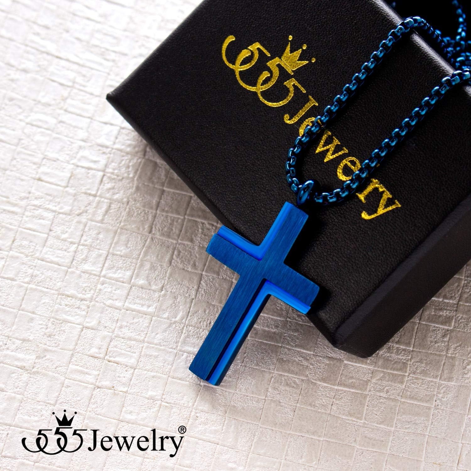 image:image555Jewelry Stainless Steel Box Chain Cross Necklace for Men amp Women 1624 InchBlue