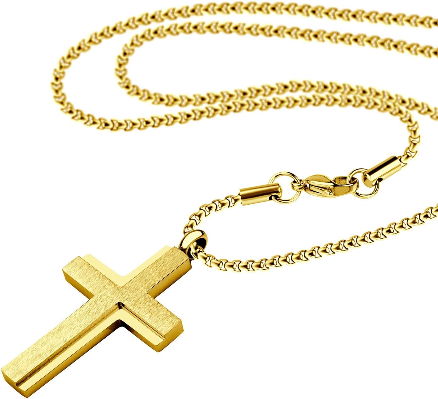 image:image555Jewelry Stainless Steel Box Chain Cross Necklace for Men amp Women 1624 InchGold