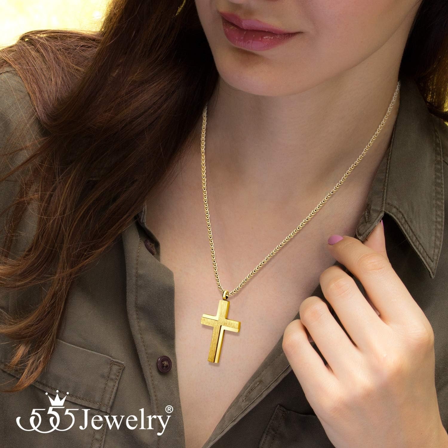image:image555Jewelry Stainless Steel Box Chain Cross Necklace for Men amp Women 1624 InchGold