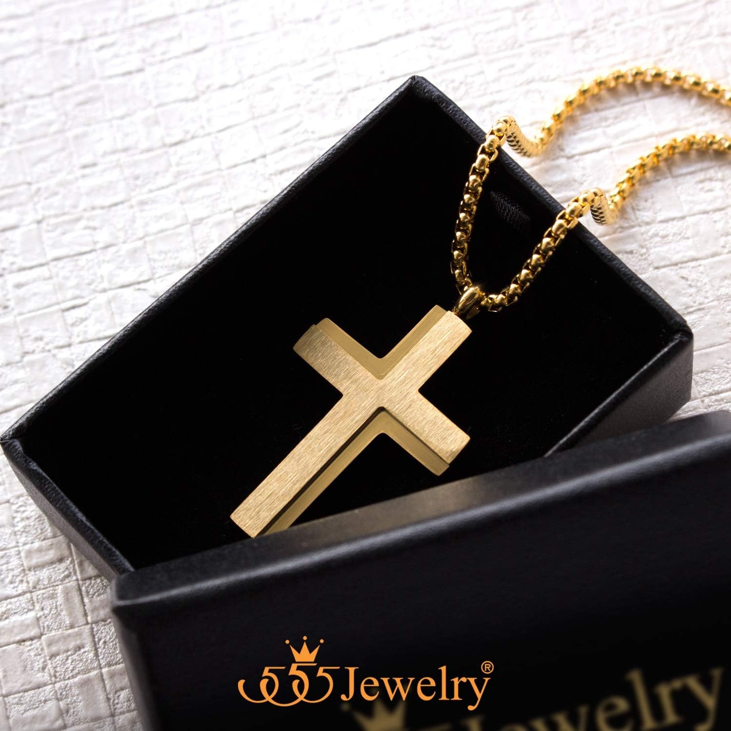 image:image555Jewelry Stainless Steel Box Chain Cross Necklace for Men amp Women 1624 InchGold