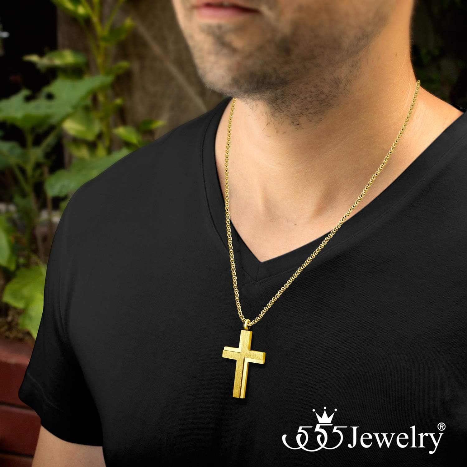 image:image555Jewelry Stainless Steel Box Chain Cross Necklace for Men amp Women 1624 InchGold
