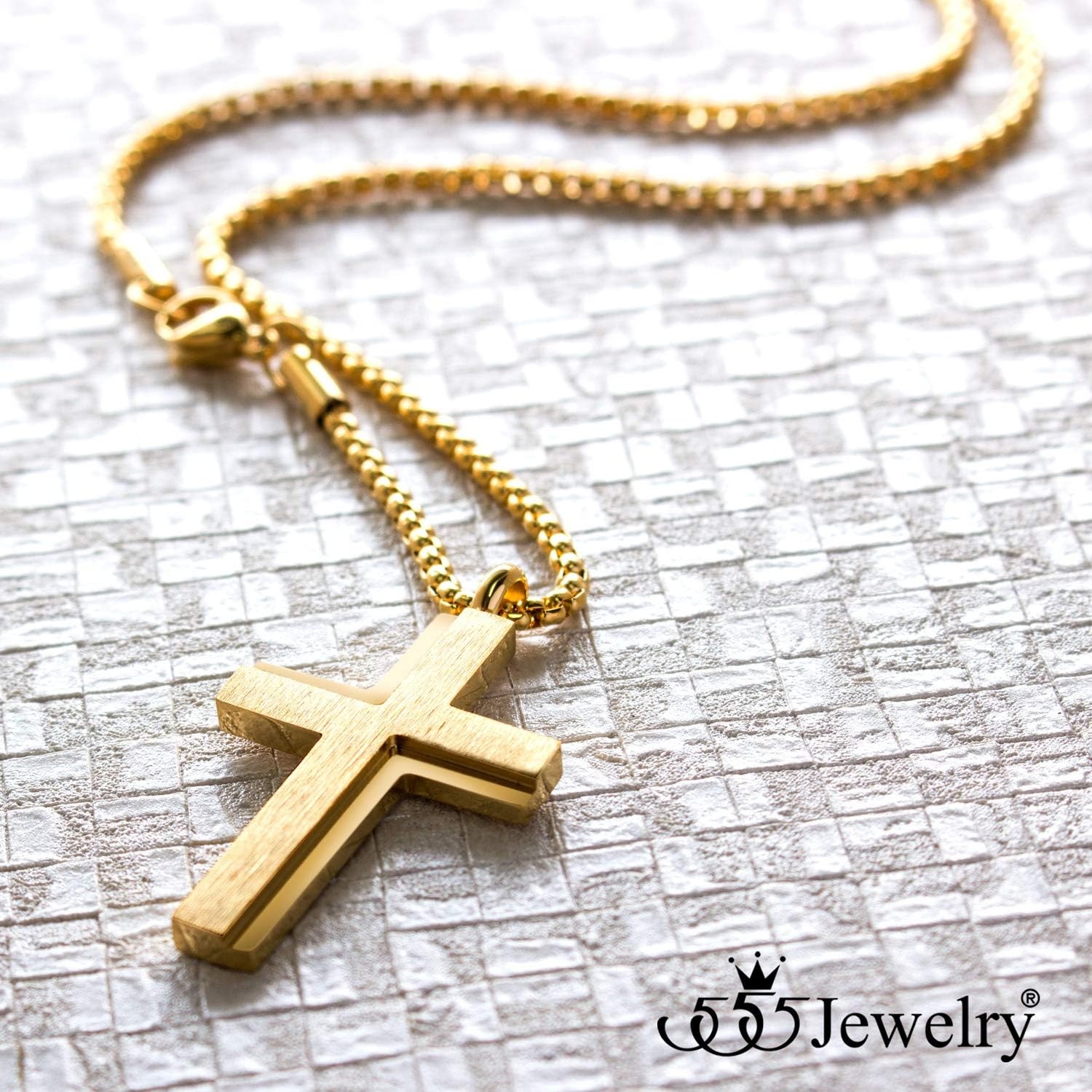 image:image555Jewelry Stainless Steel Box Chain Cross Necklace for Men amp Women 1624 InchGold