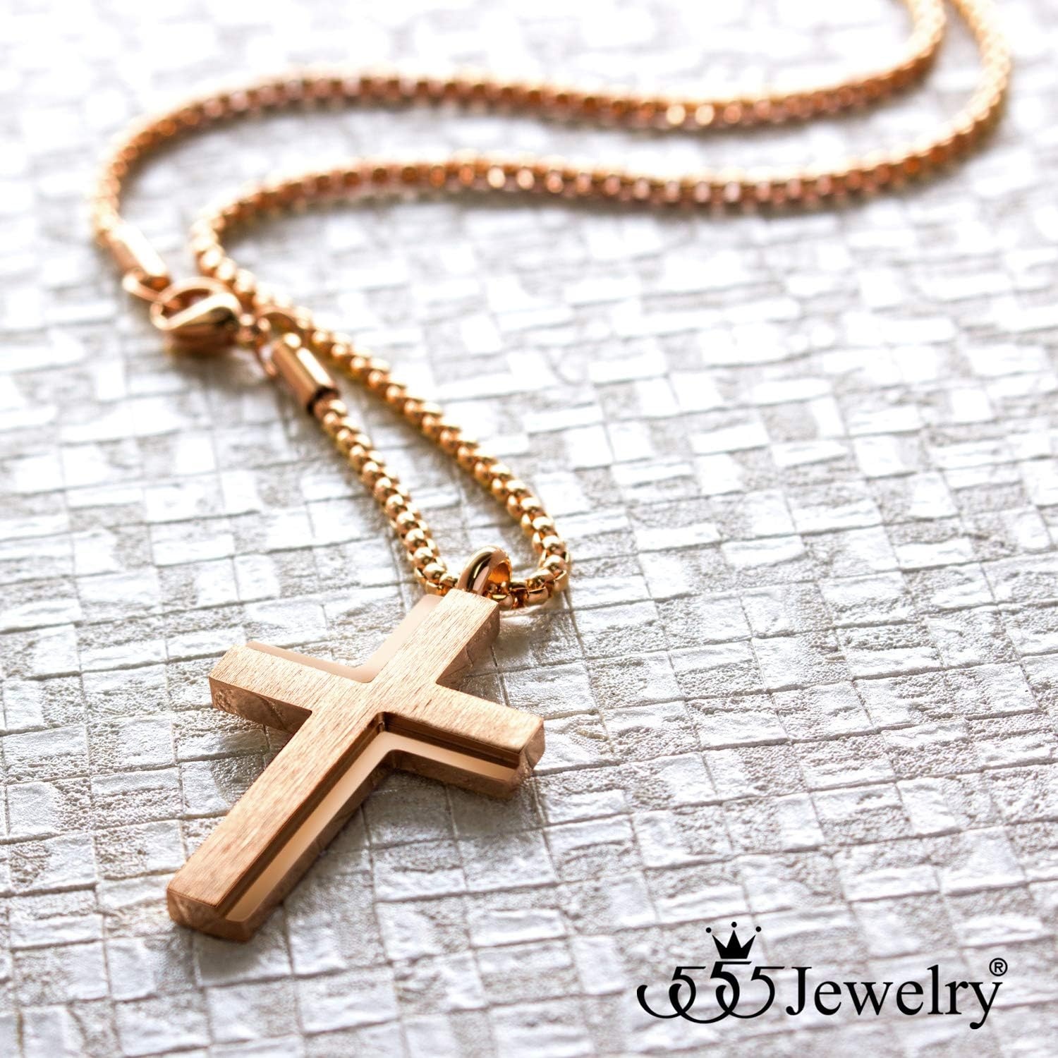 image:image555Jewelry Stainless Steel Box Chain Cross Necklace for Men amp Women 1624 InchRose Gold