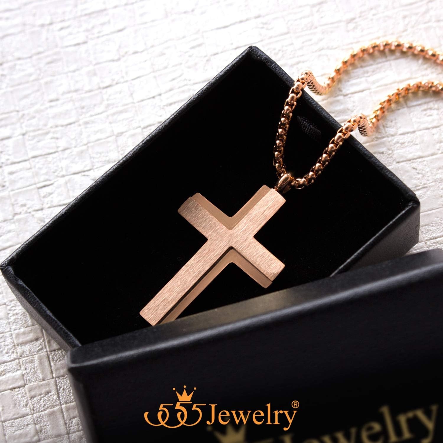 image:image555Jewelry Stainless Steel Box Chain Cross Necklace for Men amp Women 1624 InchRose Gold