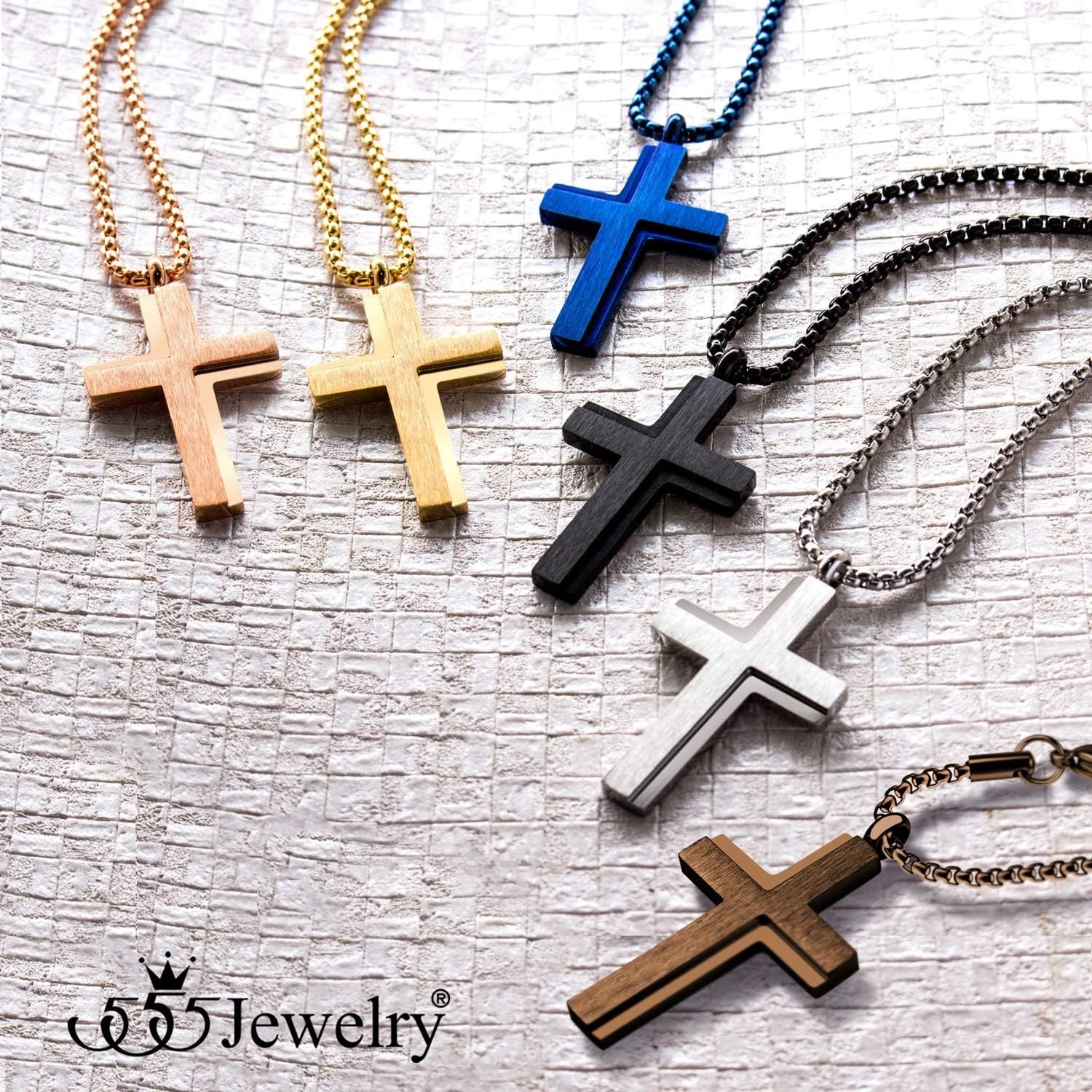 image:image555Jewelry Stainless Steel Box Chain Cross Necklace for Men amp Women 1624 InchRose Gold